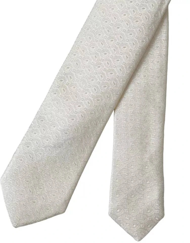 Dolce & Gabbana Off White Patterned Silk Adjustable Men Tie - ACCEXO