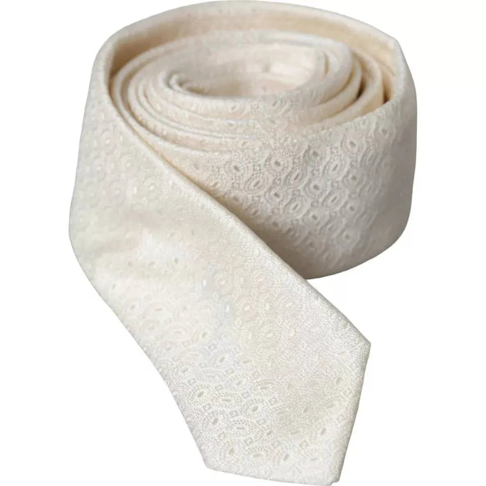 Dolce & Gabbana Off White Patterned Silk Adjustable Men Tie - ACCEXO