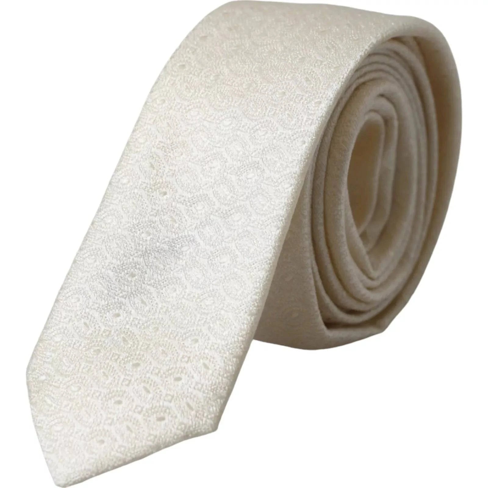 Dolce & Gabbana Off White Patterned Silk Adjustable Men Tie - ACCEXO