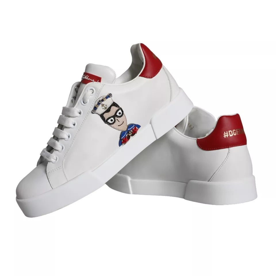 Dolce & Gabbana White Patch Calfskin Nappa Portofino Sneakers Shoes - ACCEXO