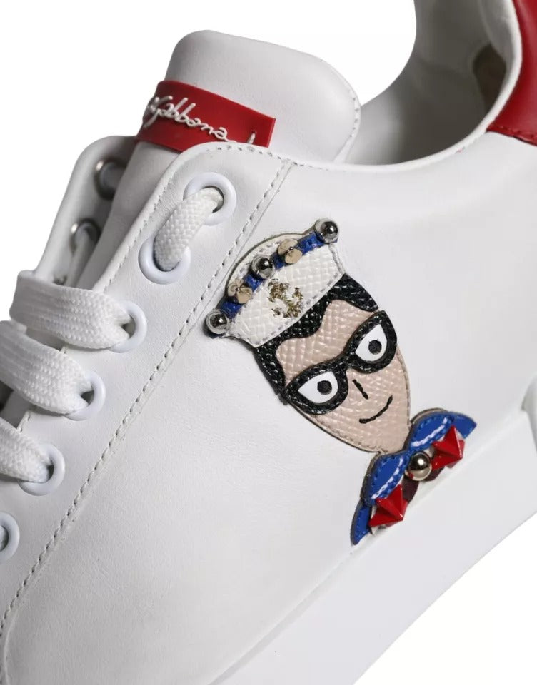 Dolce & Gabbana White Patch Calfskin Nappa Portofino Sneakers Shoes - ACCEXO