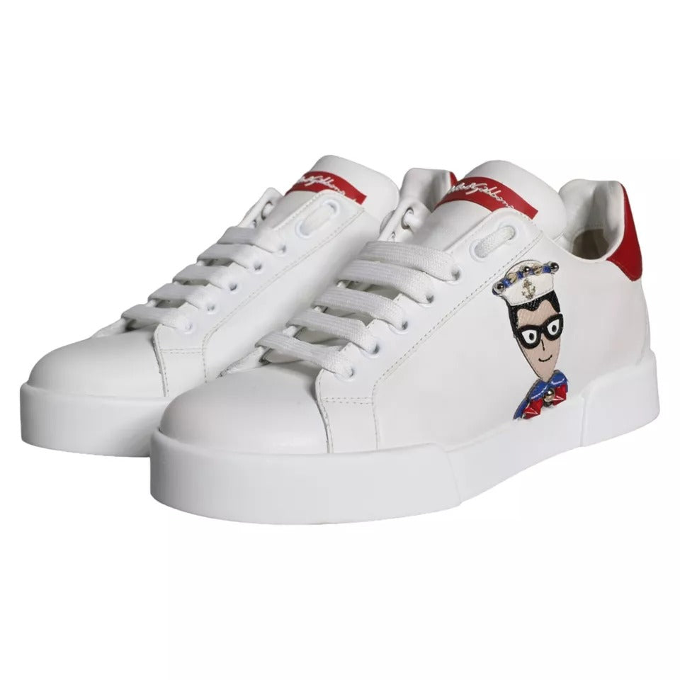 Dolce & Gabbana White Patch Calfskin Nappa Portofino Sneakers Shoes - ACCEXO