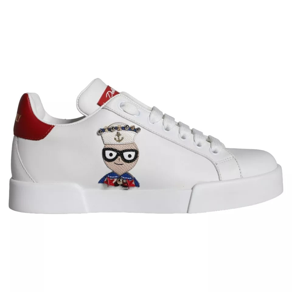 Dolce & Gabbana White Patch Calfskin Nappa Portofino Sneakers Shoes - ACCEXO