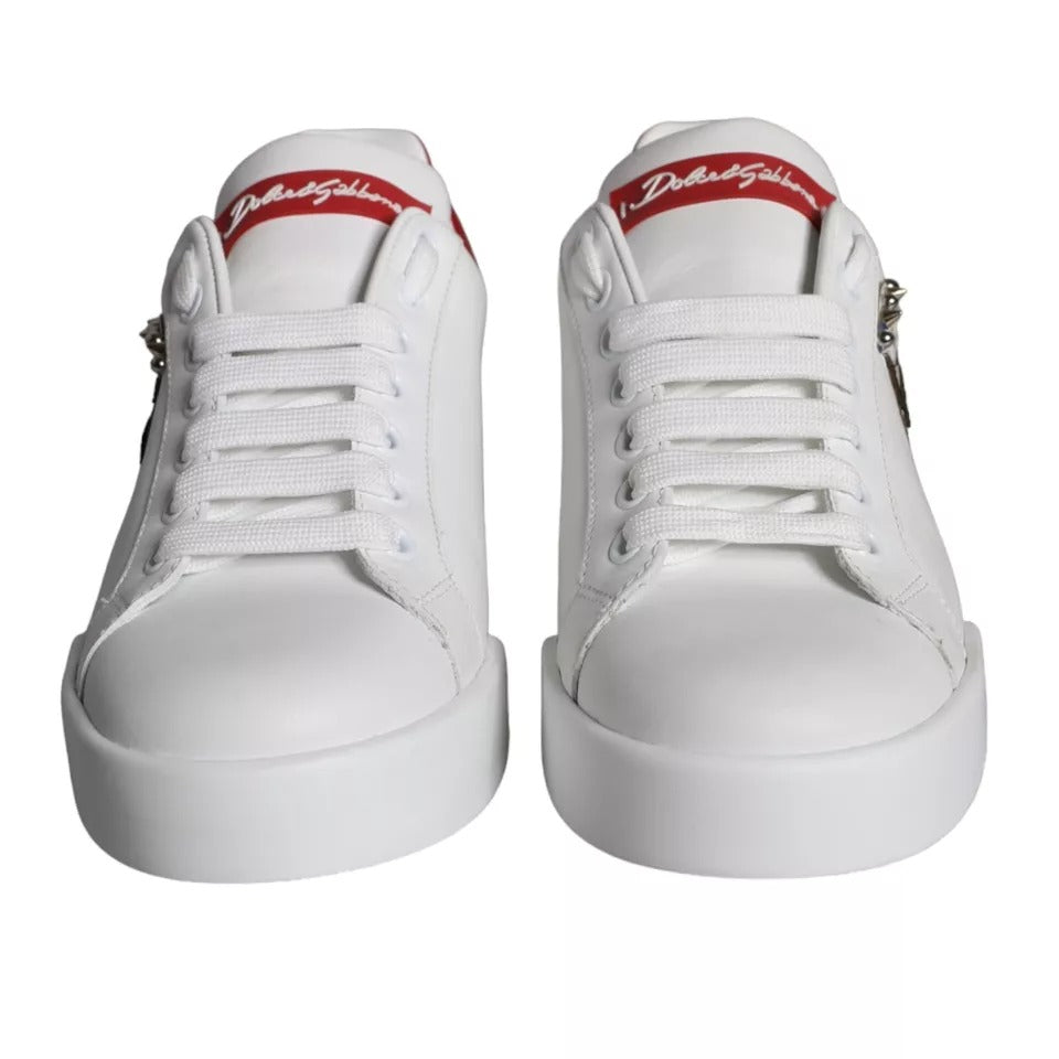 Dolce & Gabbana White Patch Calfskin Nappa Portofino Sneakers Shoes - ACCEXO