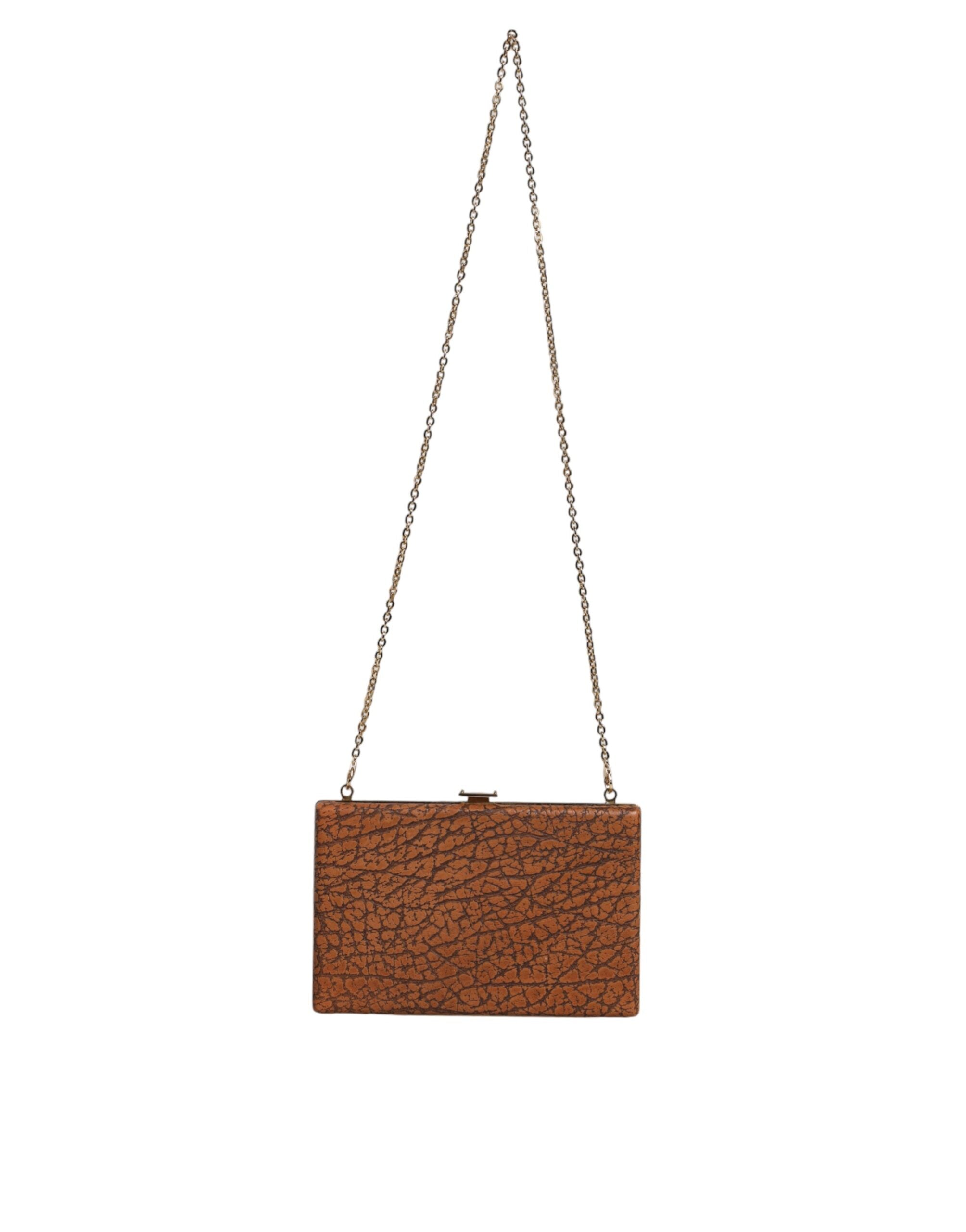 Dolce & Gabbana Brown Leather Gold Frame Clutch Mini Crossbody Bag - ACCEXO