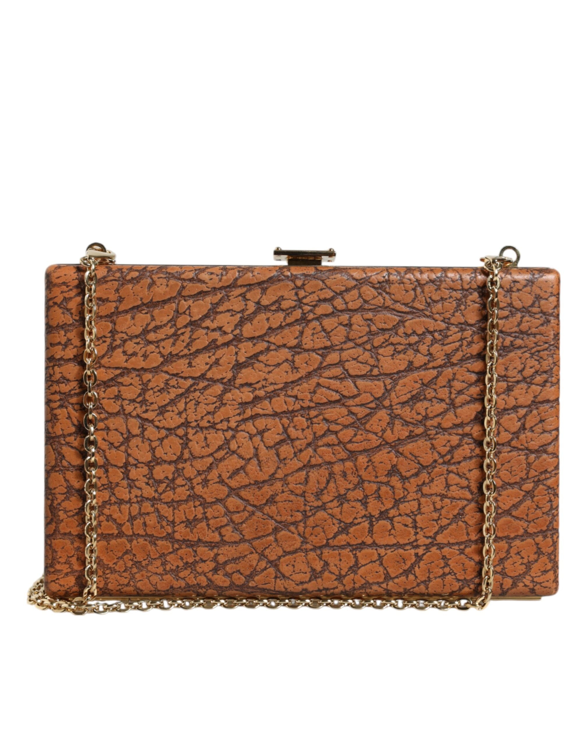 Dolce & Gabbana Brown Leather Gold Frame Clutch Mini Crossbody Bag - ACCEXO