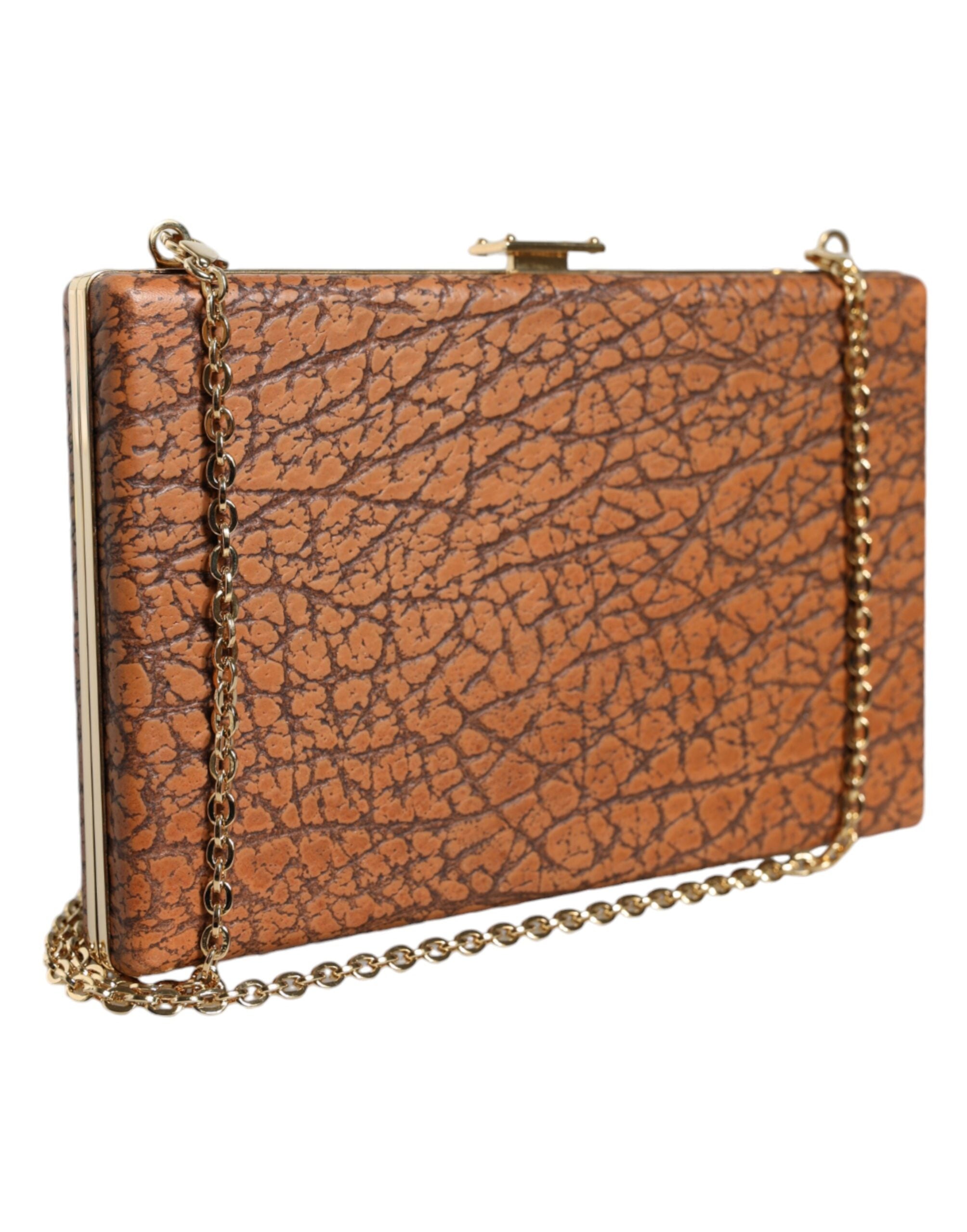 Dolce & Gabbana Brown Leather Gold Frame Clutch Mini Crossbody Bag - ACCEXO