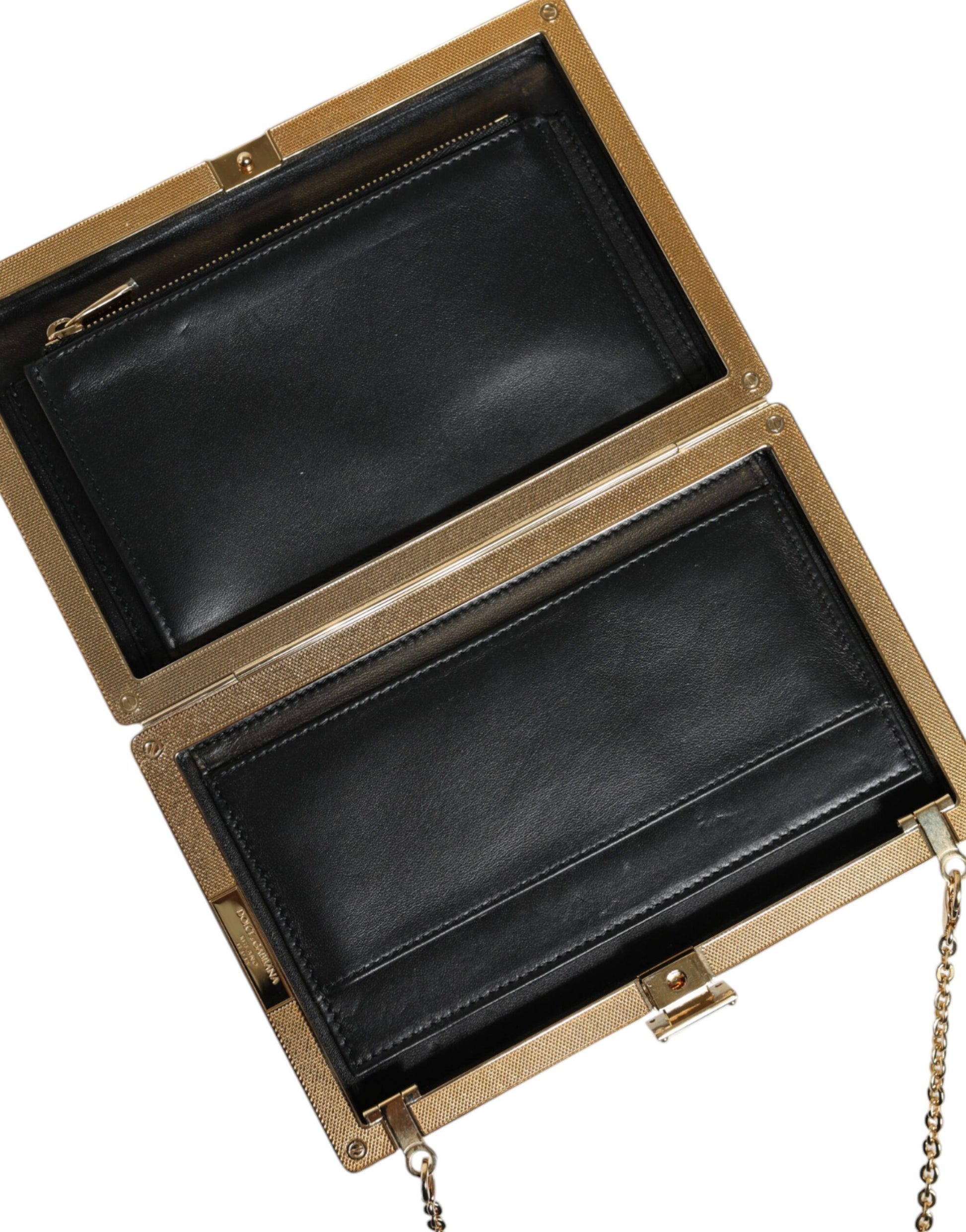 Dolce & Gabbana Brown Leather Gold Frame Clutch Mini Crossbody Bag - ACCEXO