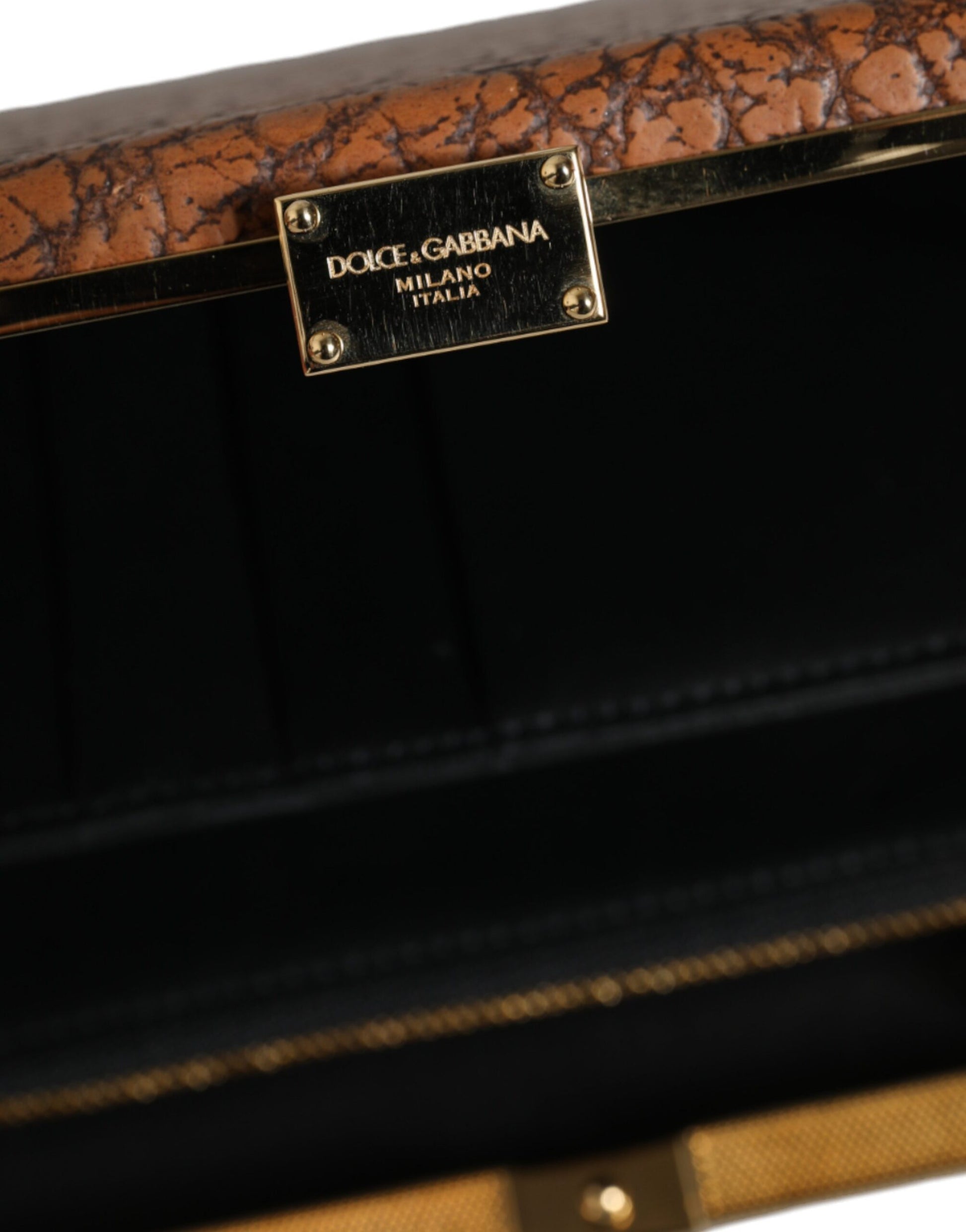 Dolce & Gabbana Brown Leather Gold Frame Clutch Mini Crossbody Bag - ACCEXO