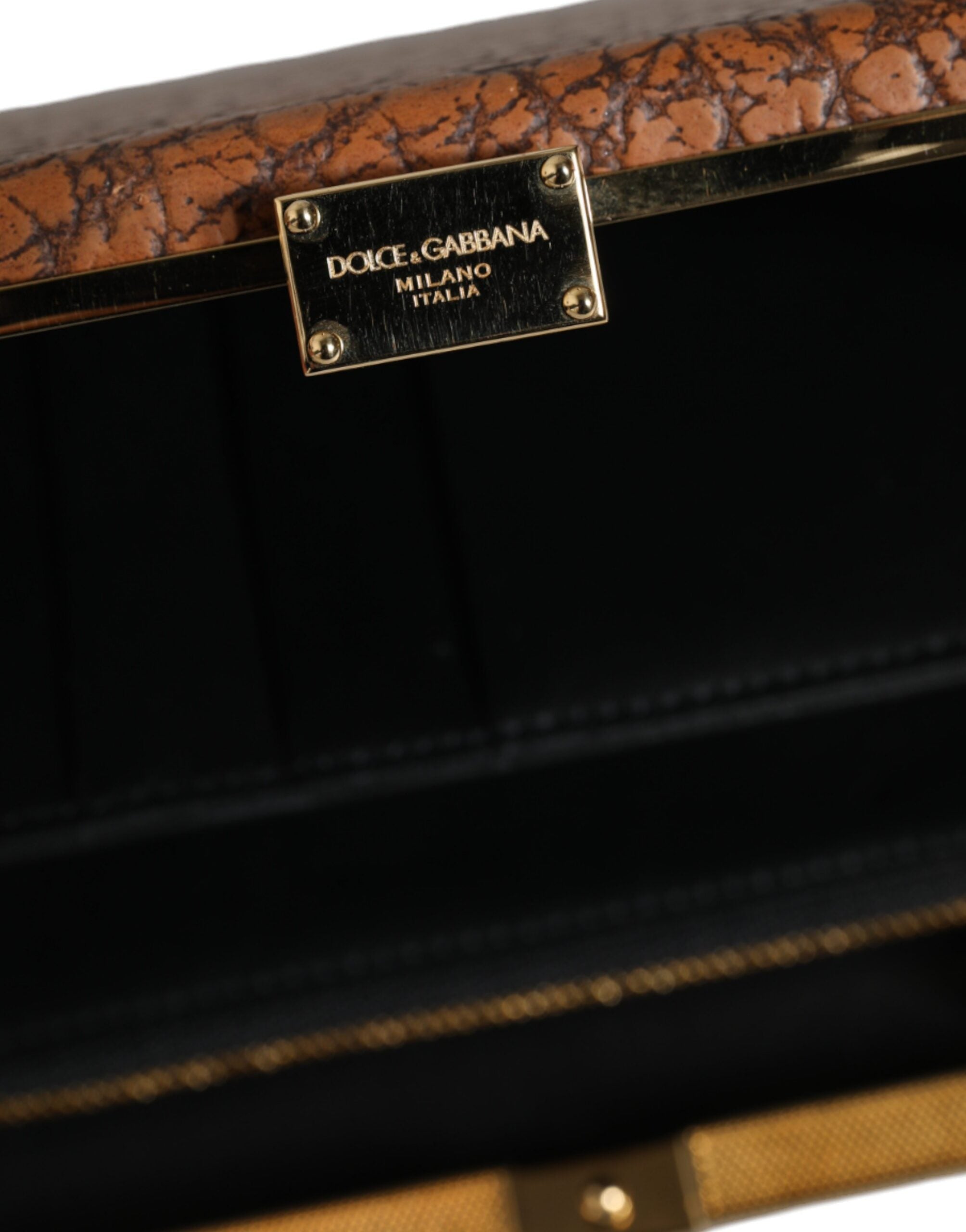 Dolce & Gabbana Brown Leather Gold Frame Clutch Mini Crossbody Bag - ACCEXO