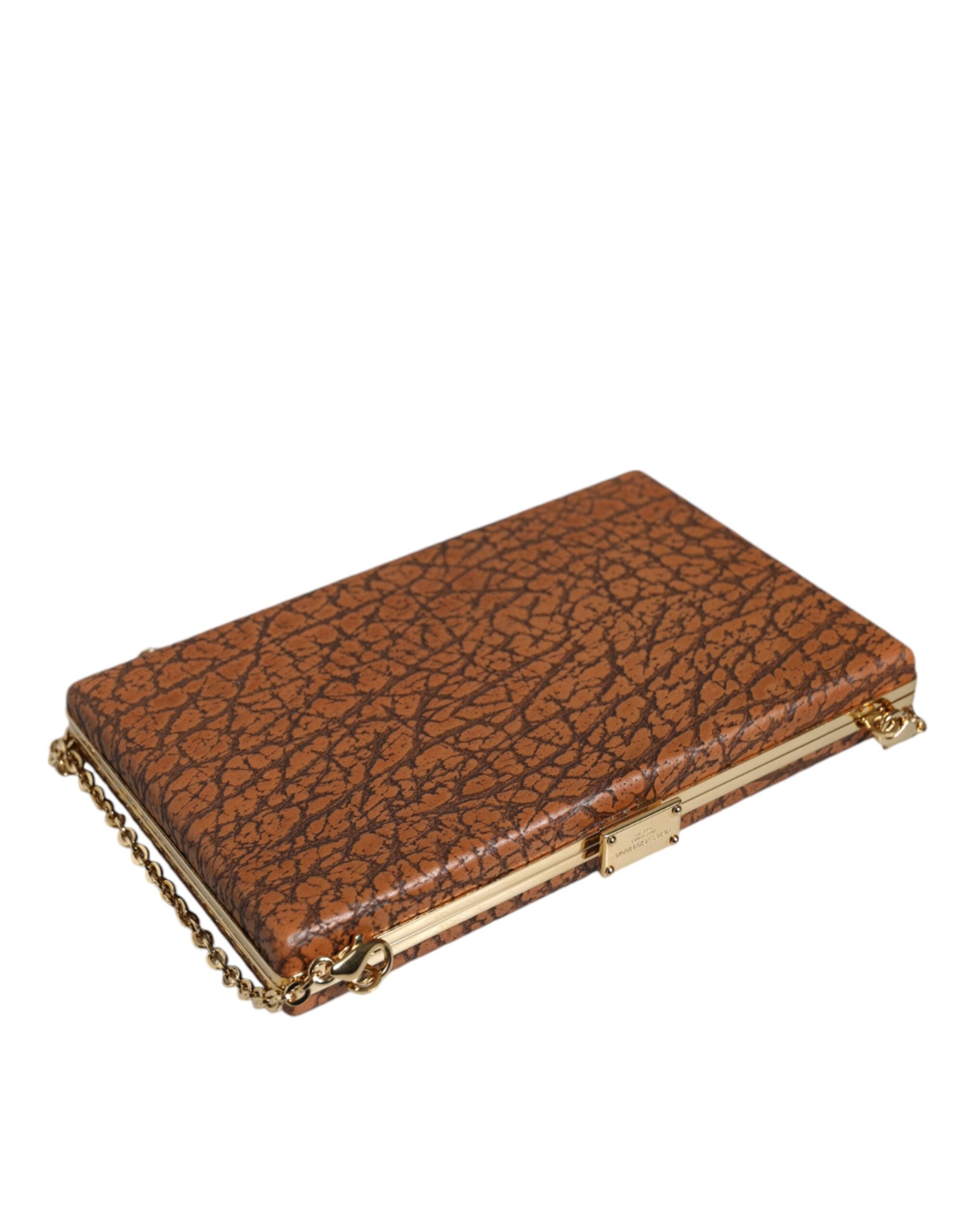 Dolce & Gabbana Brown Leather Gold Frame Clutch Mini Crossbody Bag - ACCEXO