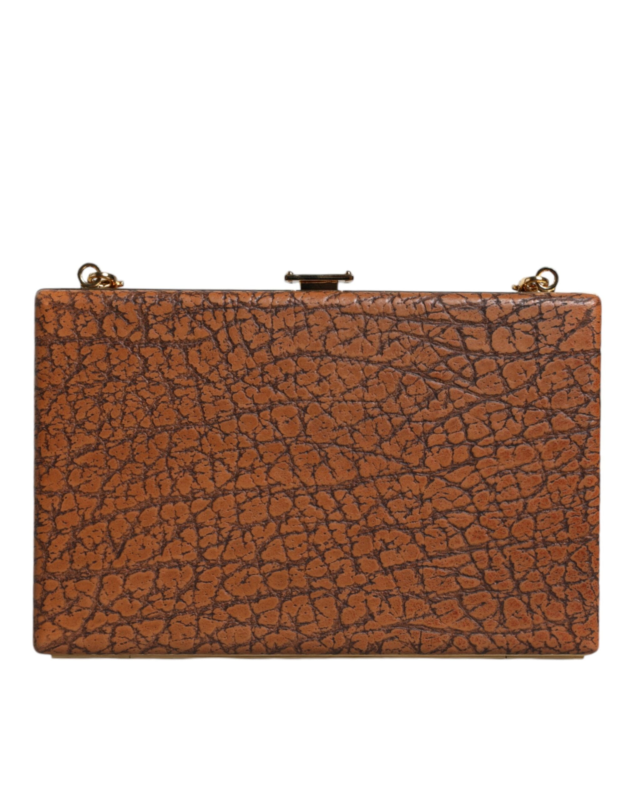 Dolce & Gabbana Brown Leather Gold Frame Clutch Mini Crossbody Bag - ACCEXO