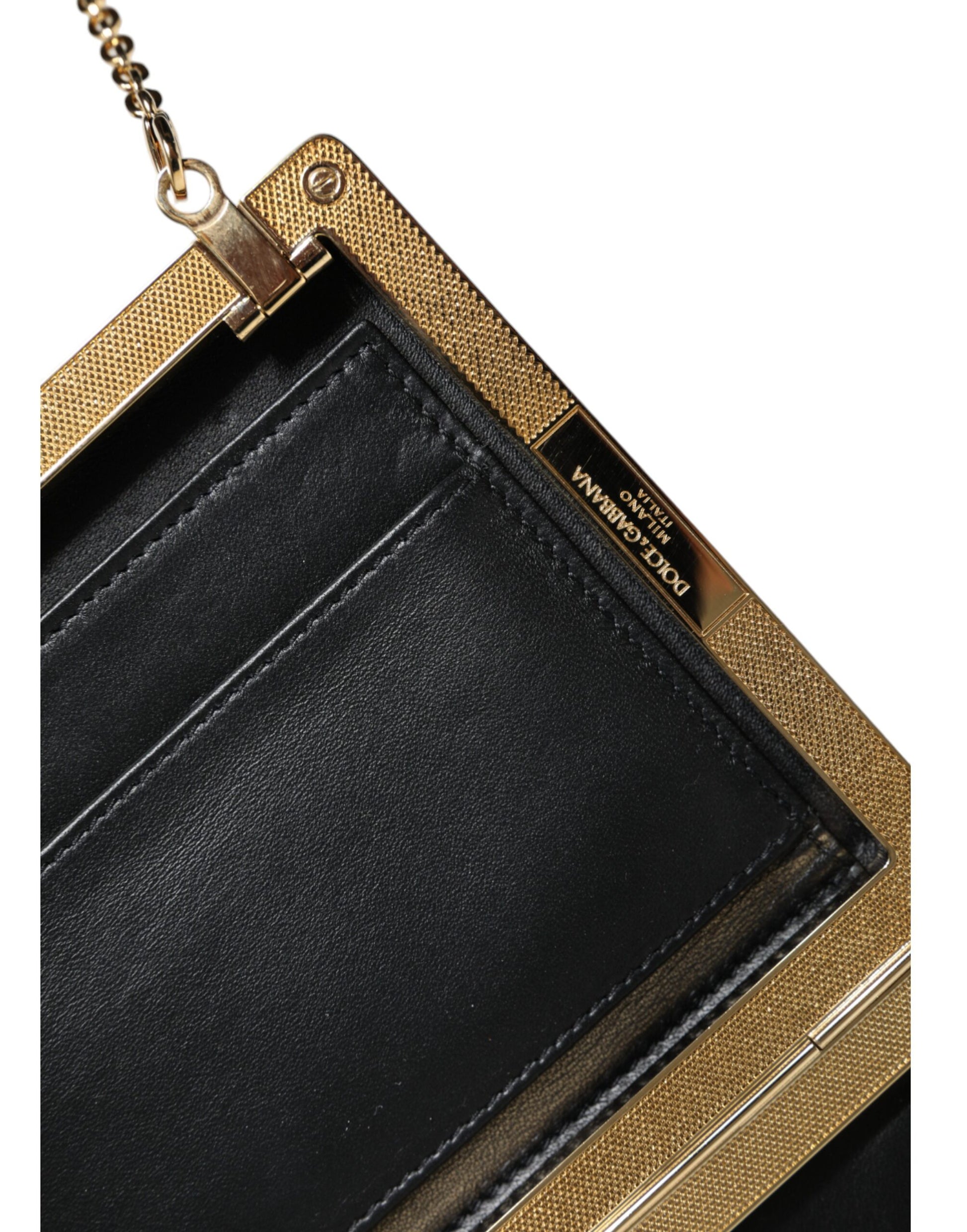 Dolce & Gabbana Brown Leather Gold Frame Clutch Mini Crossbody Bag - ACCEXO