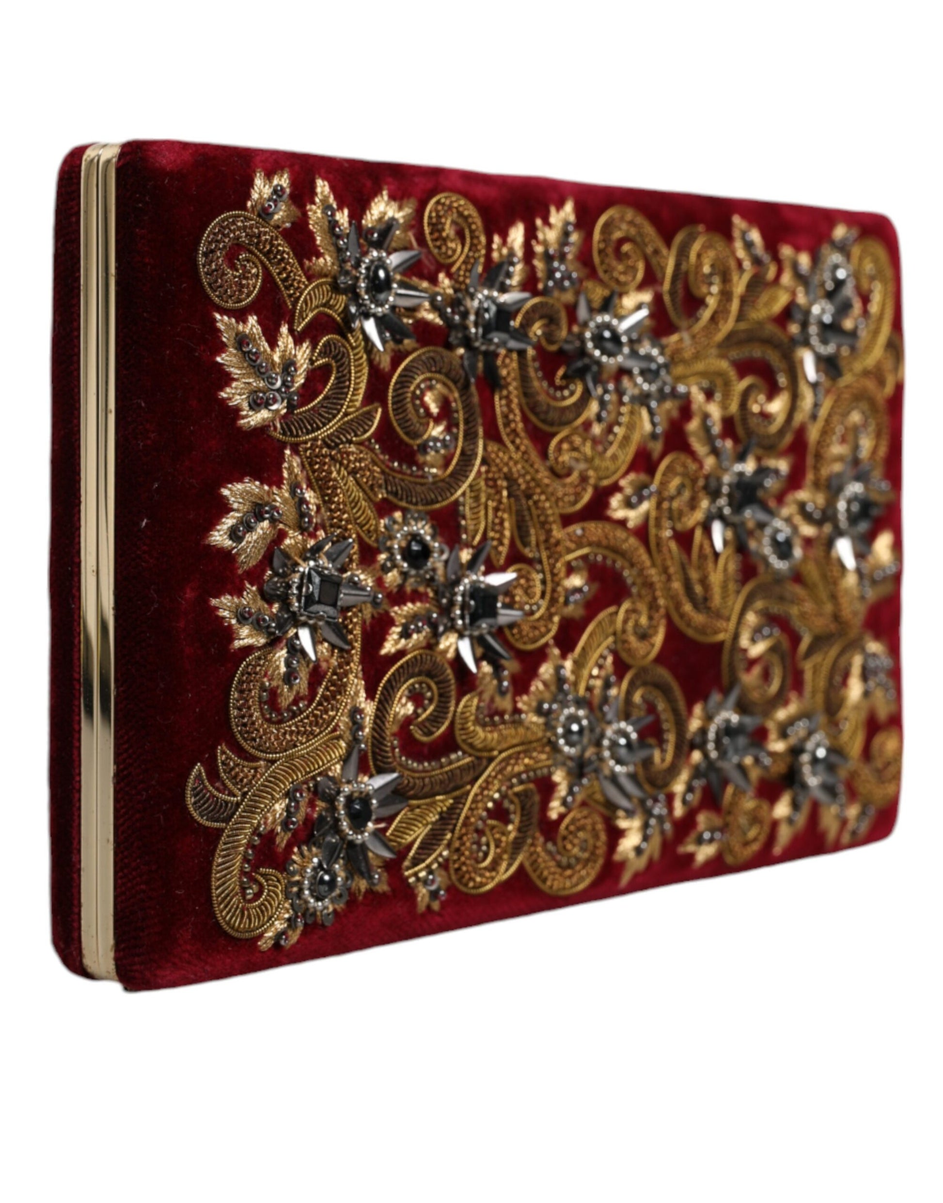 Dolce & Gabbana Red Velvet Gold Frame Clutch Evening Party Purse Bag - ACCEXO