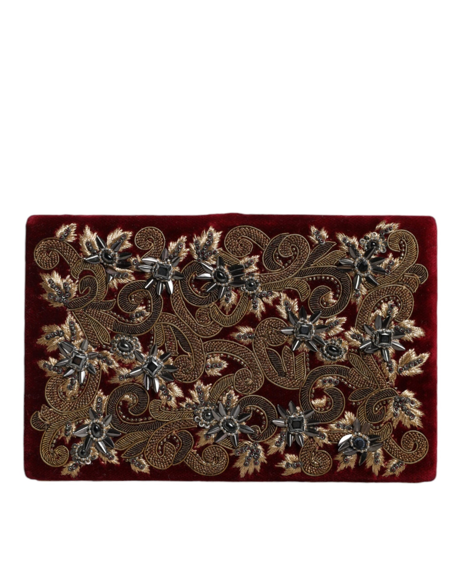 Dolce & Gabbana Red Velvet Gold Frame Clutch Evening Party Purse Bag - ACCEXO