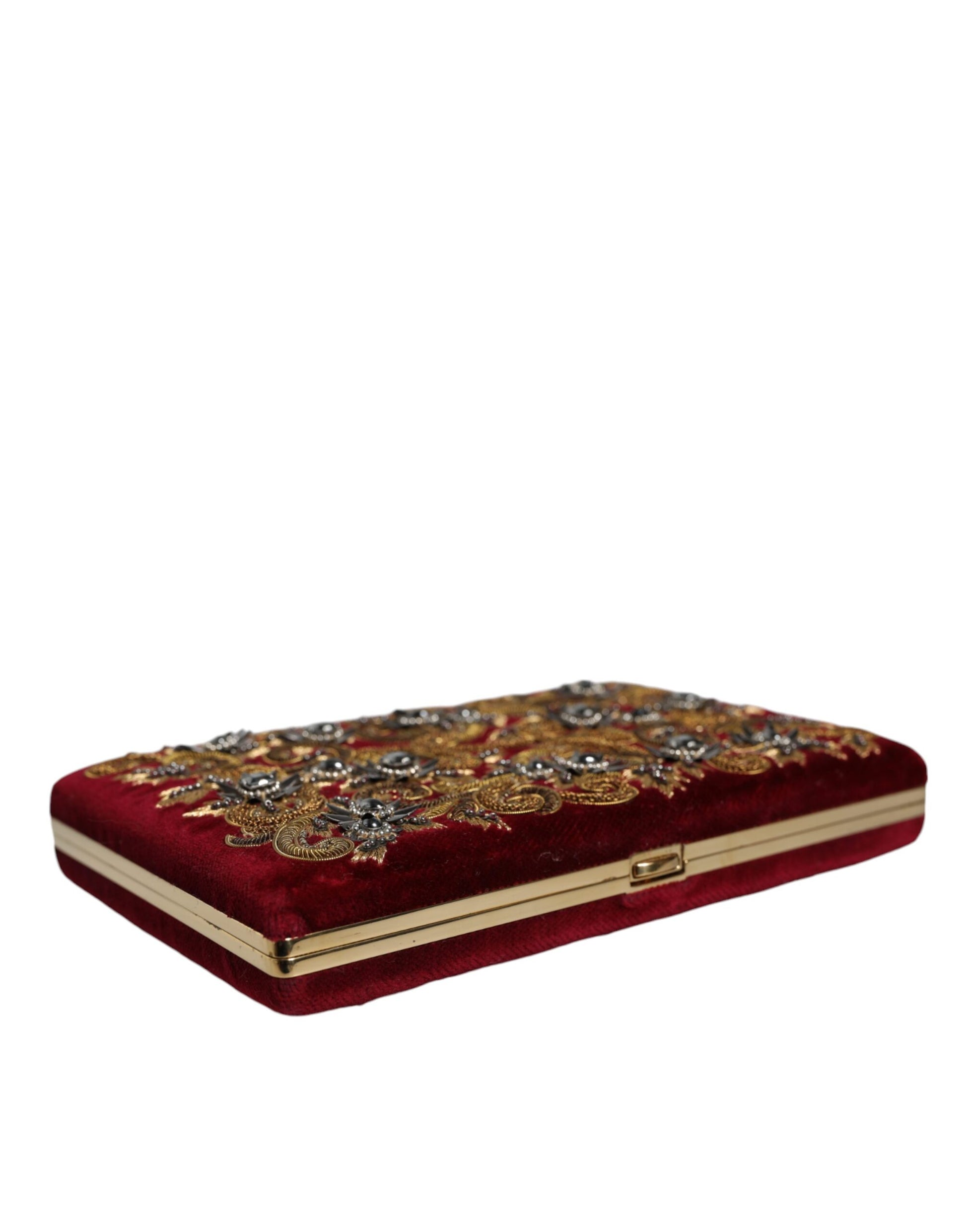 Dolce & Gabbana Red Velvet Gold Frame Clutch Evening Party Purse Bag - ACCEXO