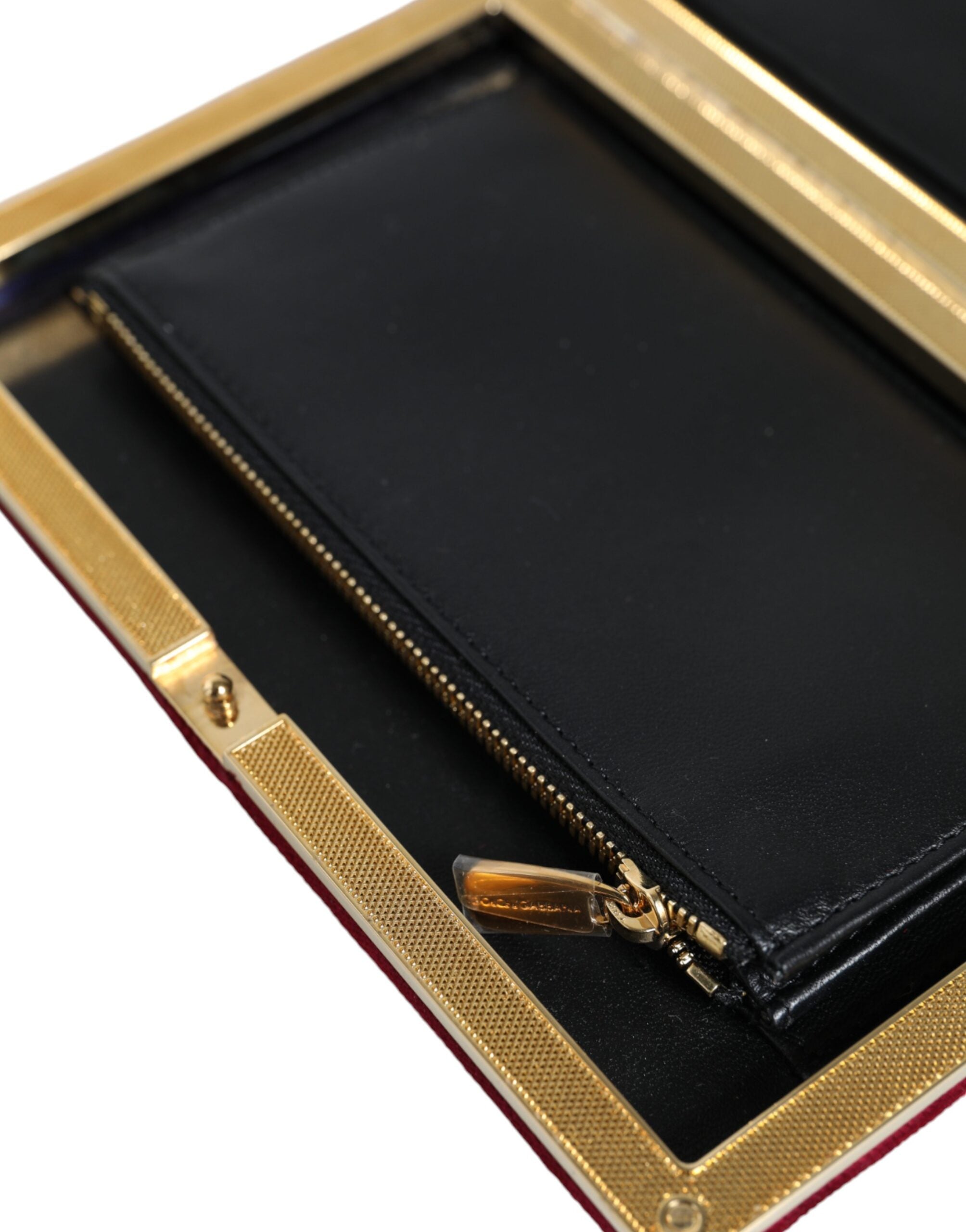 Dolce & Gabbana Red Velvet Gold Frame Clutch Evening Party Purse Bag - ACCEXO