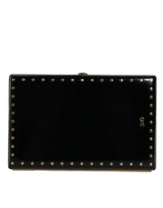 Dolce & Gabbana Black Leather Studs Gold Frame Clutch Evening Purse Bag - ACCEXO