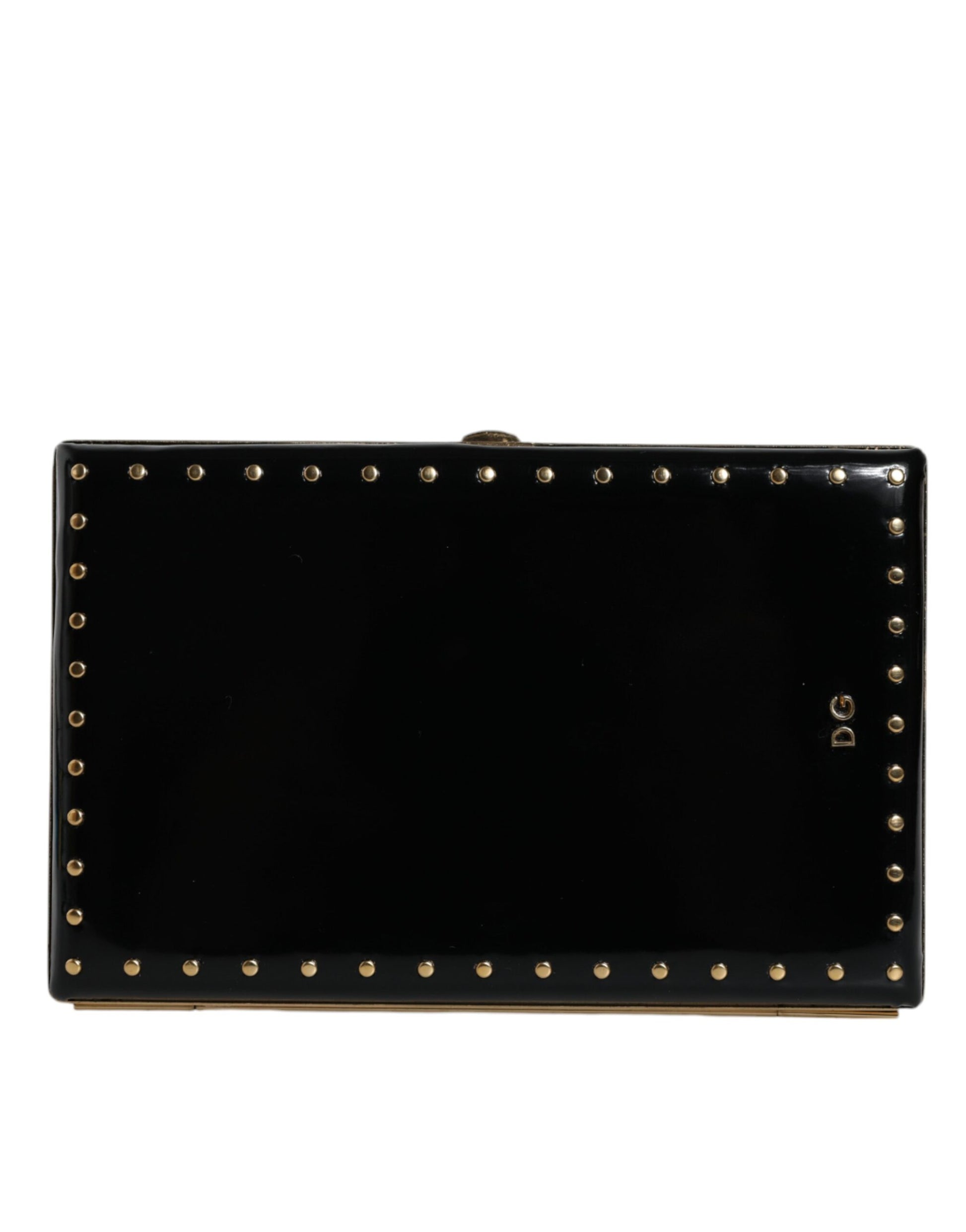 Dolce & Gabbana Black Leather Studs Gold Frame Clutch Evening Purse Bag - ACCEXO
