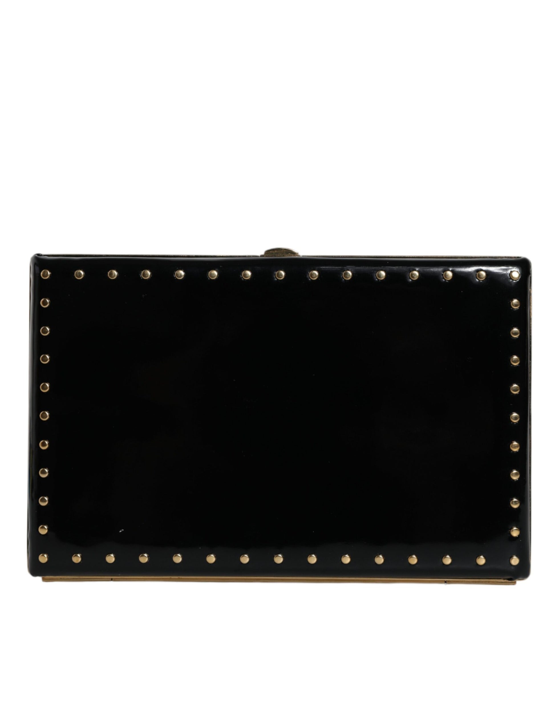 Dolce & Gabbana Black Leather Studs Gold Frame Clutch Evening Purse Bag - ACCEXO