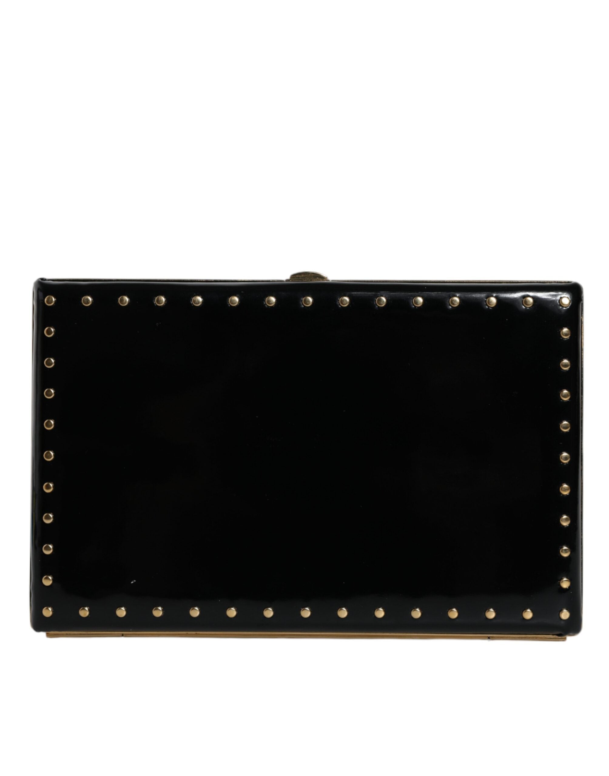 Dolce & Gabbana Black Leather Studs Gold Frame Clutch Evening Purse Bag - ACCEXO
