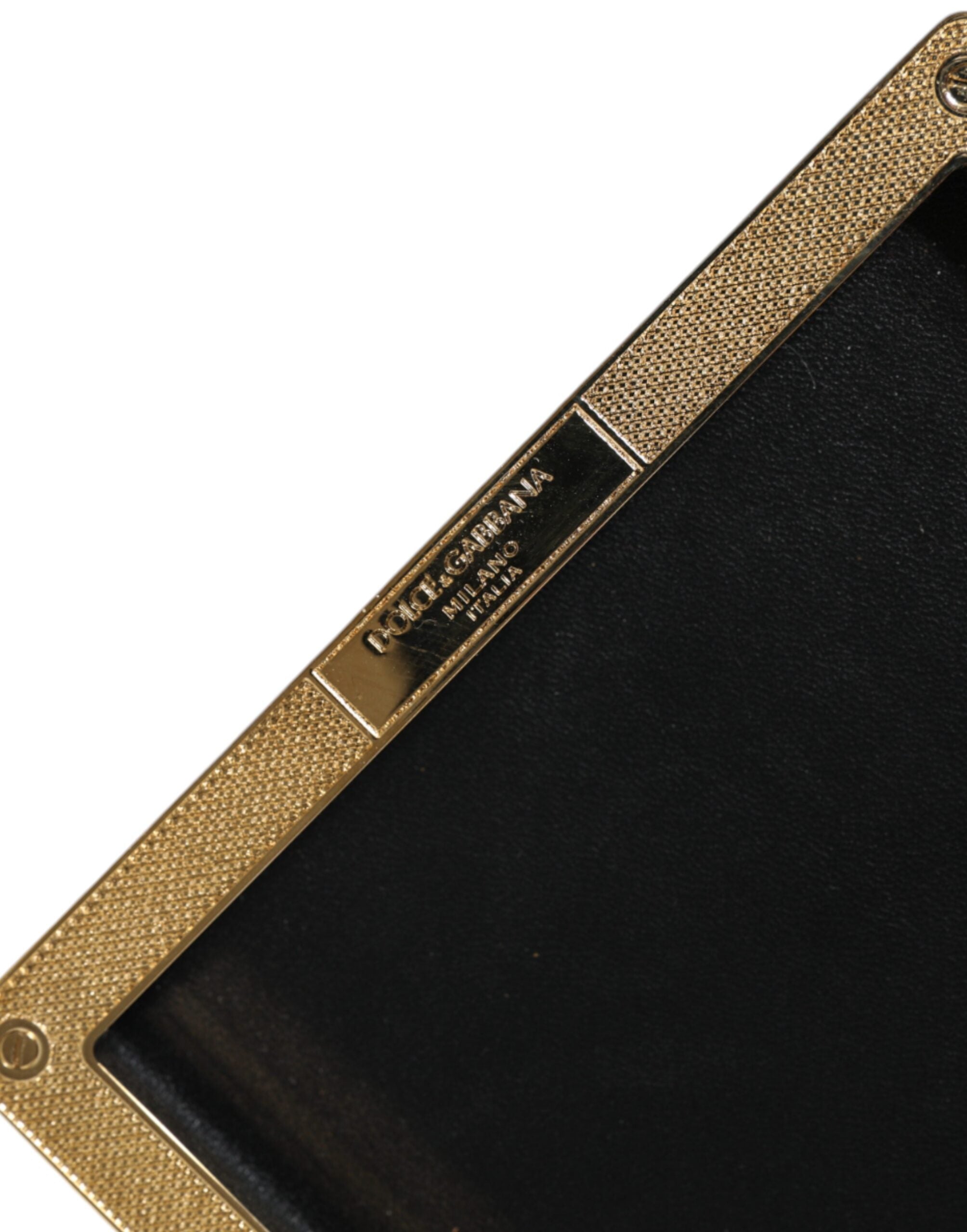 Dolce & Gabbana Black Leather Studs Gold Frame Clutch Evening Purse Bag - ACCEXO