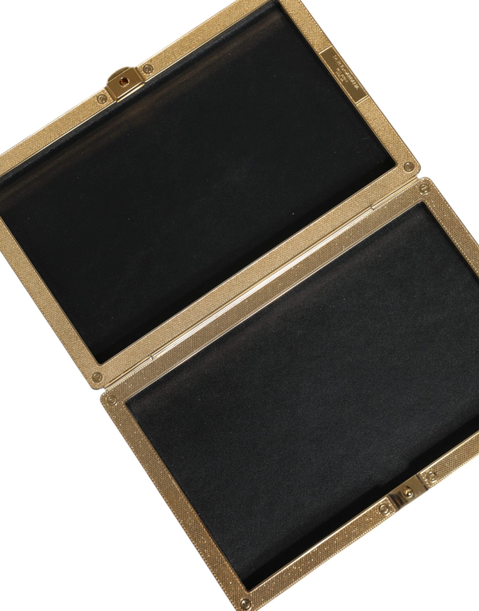 Dolce & Gabbana Black Leather Studs Gold Frame Clutch Evening Purse Bag - ACCEXO