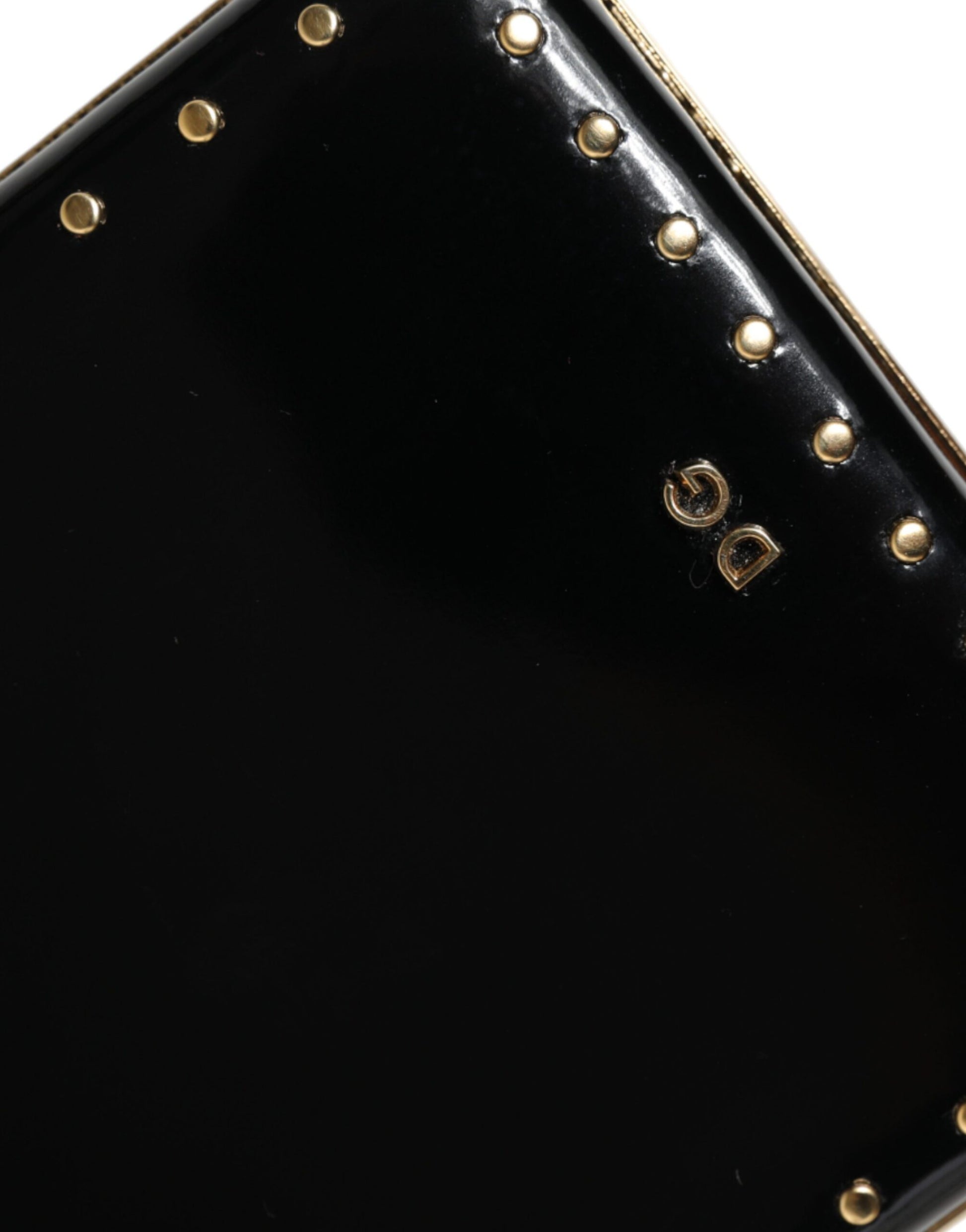 Dolce & Gabbana Black Leather Studs Gold Frame Clutch Evening Purse Bag - ACCEXO