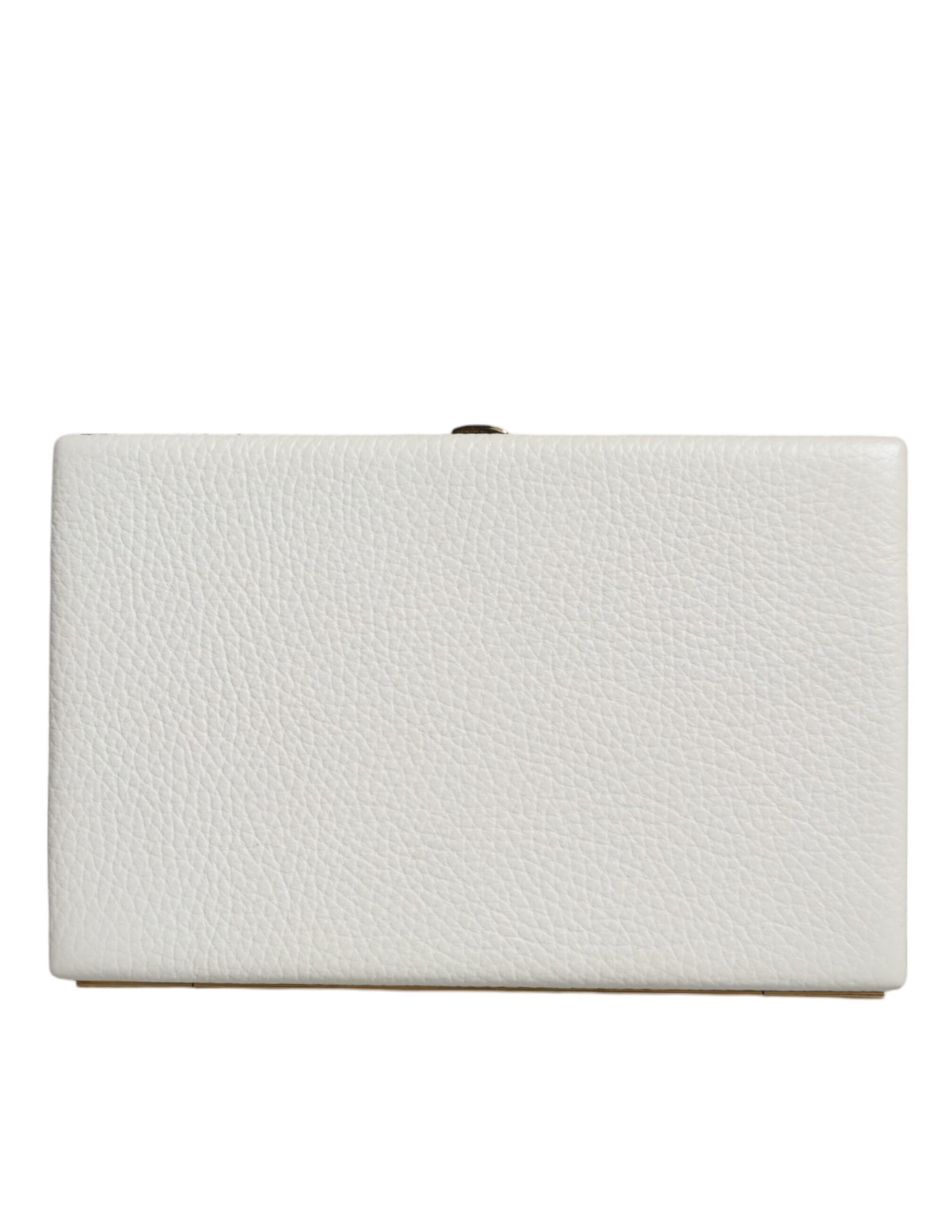 Dolce & Gabbana White Leather Gold Frame Clutch Evening Party Purse Bag - ACCEXO