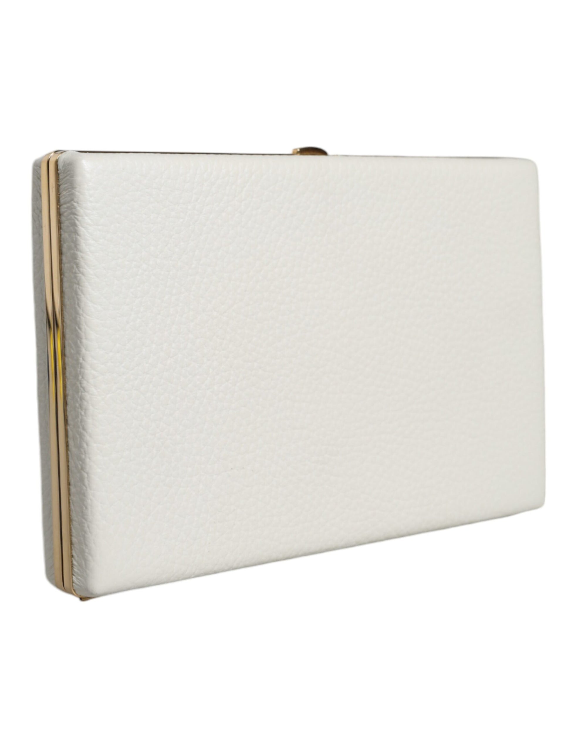 Dolce & Gabbana White Leather Gold Frame Clutch Evening Party Purse Bag - ACCEXO