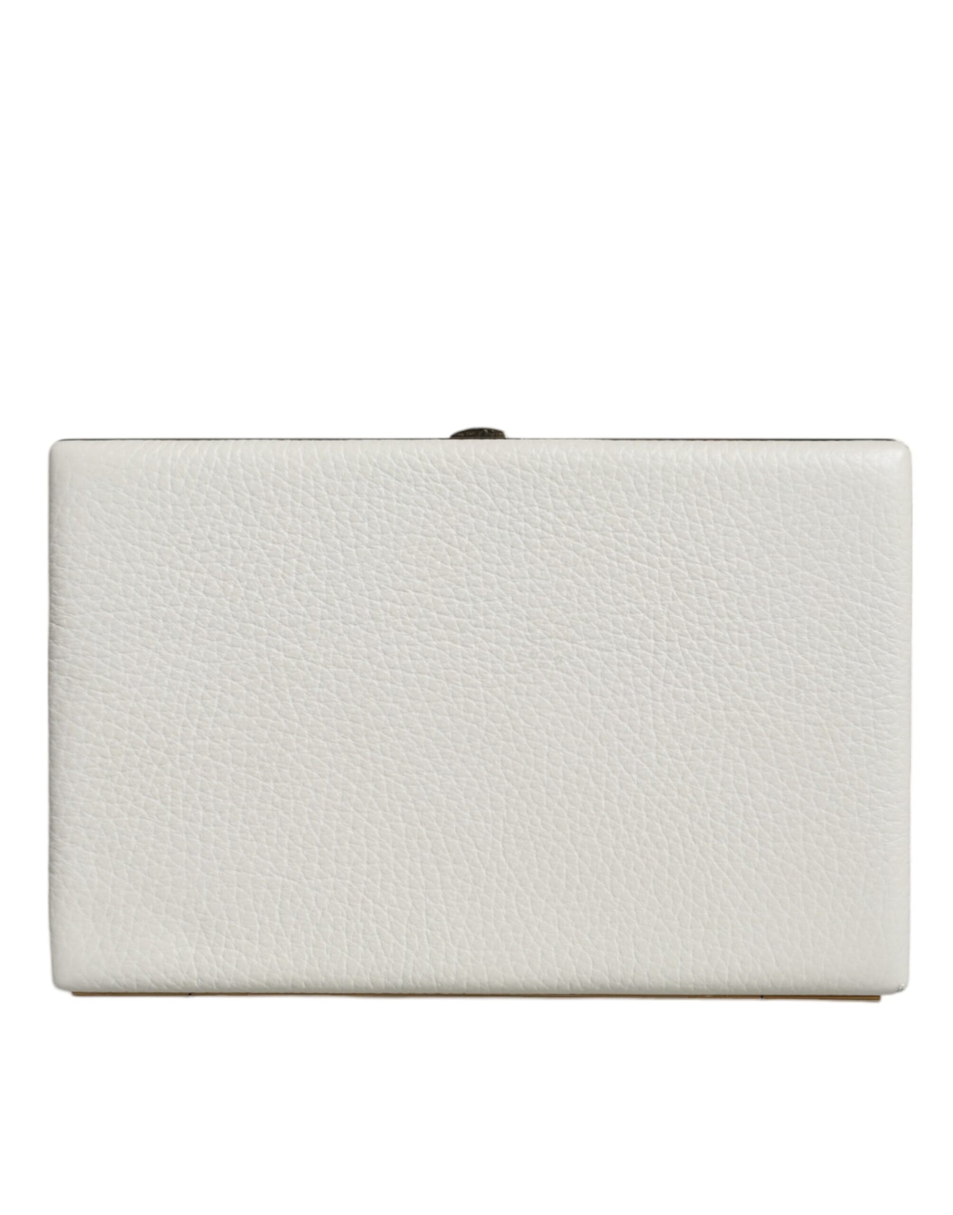 Dolce & Gabbana White Leather Gold Frame Clutch Evening Party Purse Bag - ACCEXO