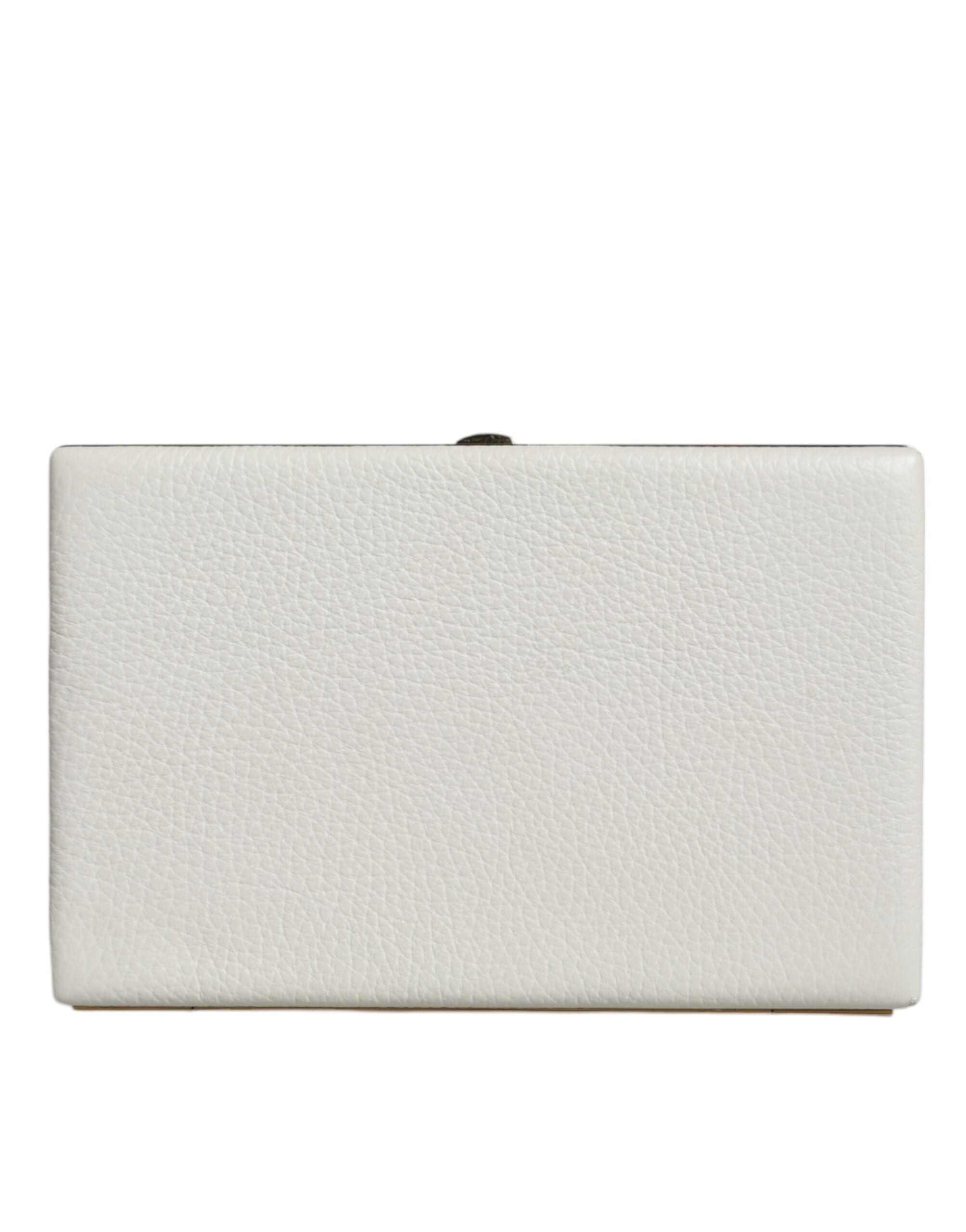 Dolce & Gabbana White Leather Gold Frame Clutch Evening Party Purse Bag - ACCEXO