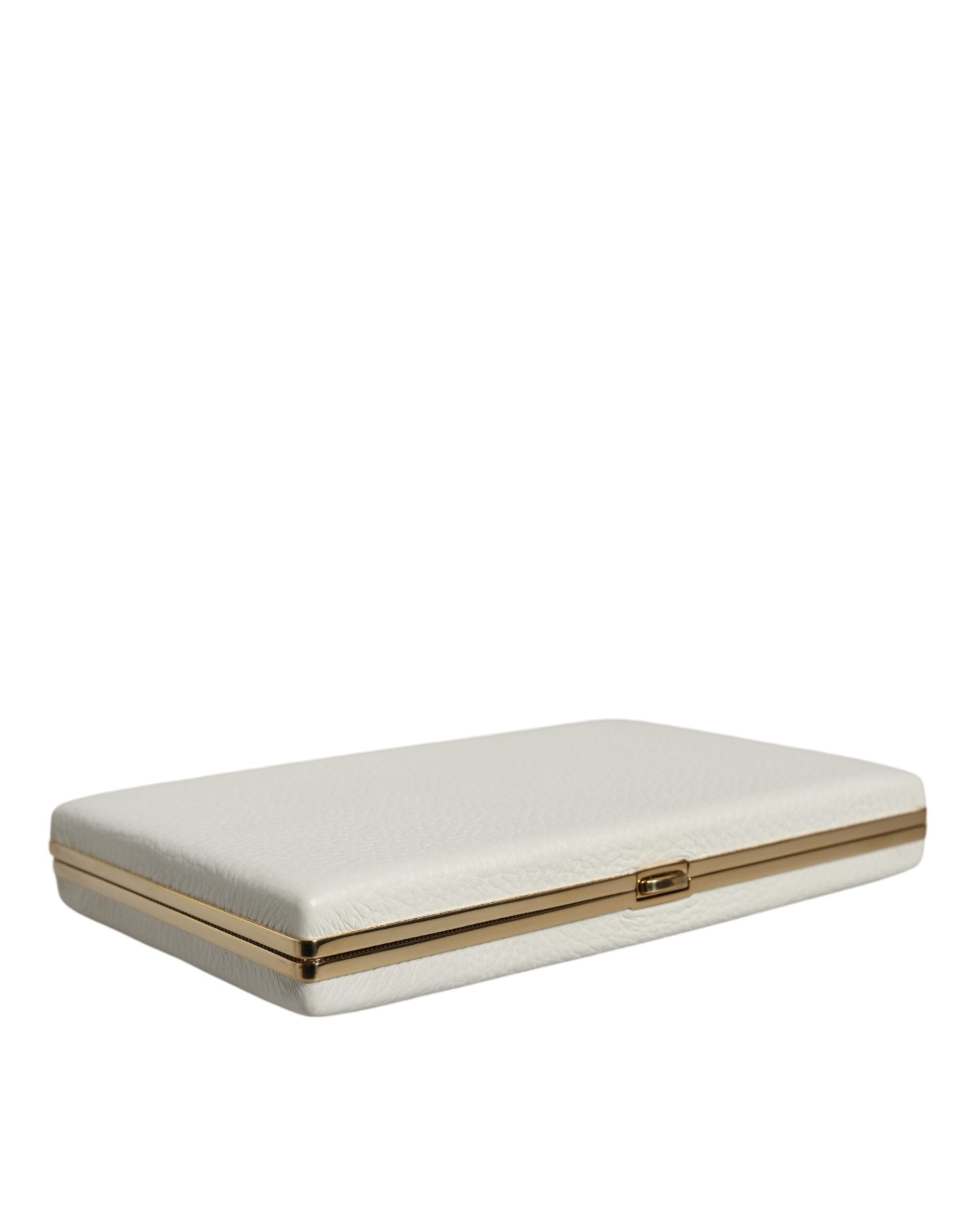 Dolce & Gabbana White Leather Gold Frame Clutch Evening Party Purse Bag - ACCEXO