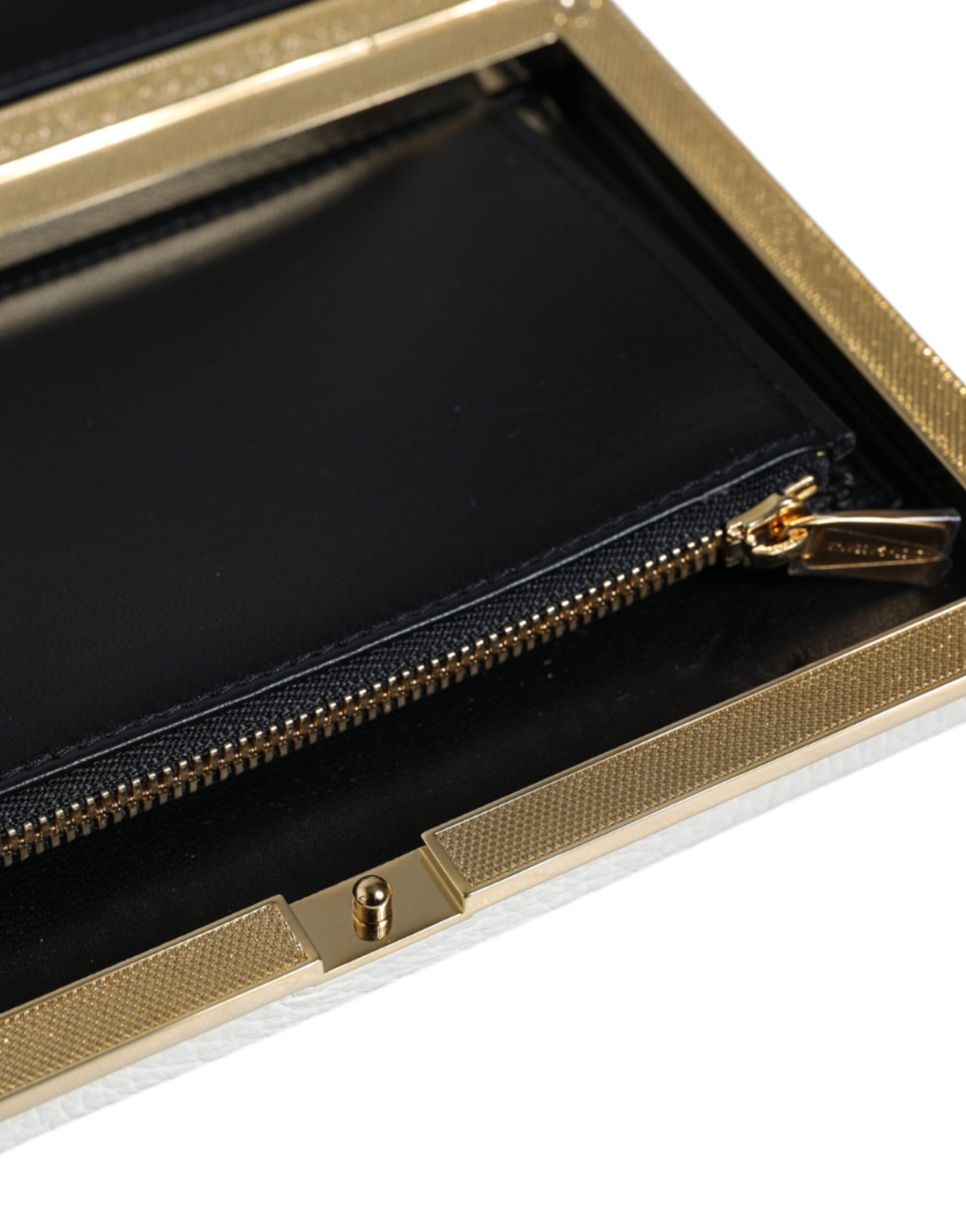Dolce & Gabbana White Leather Gold Frame Clutch Evening Party Purse Bag - ACCEXO