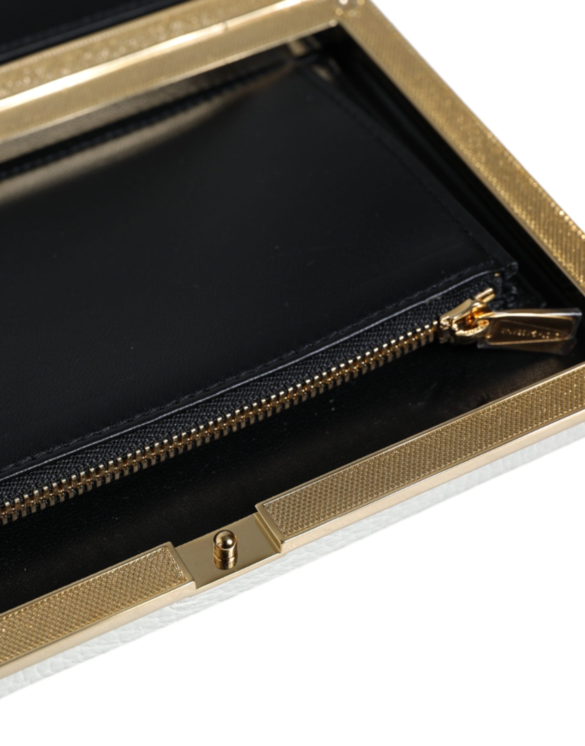 Dolce & Gabbana White Leather Gold Frame Clutch Evening Party Purse Bag - ACCEXO