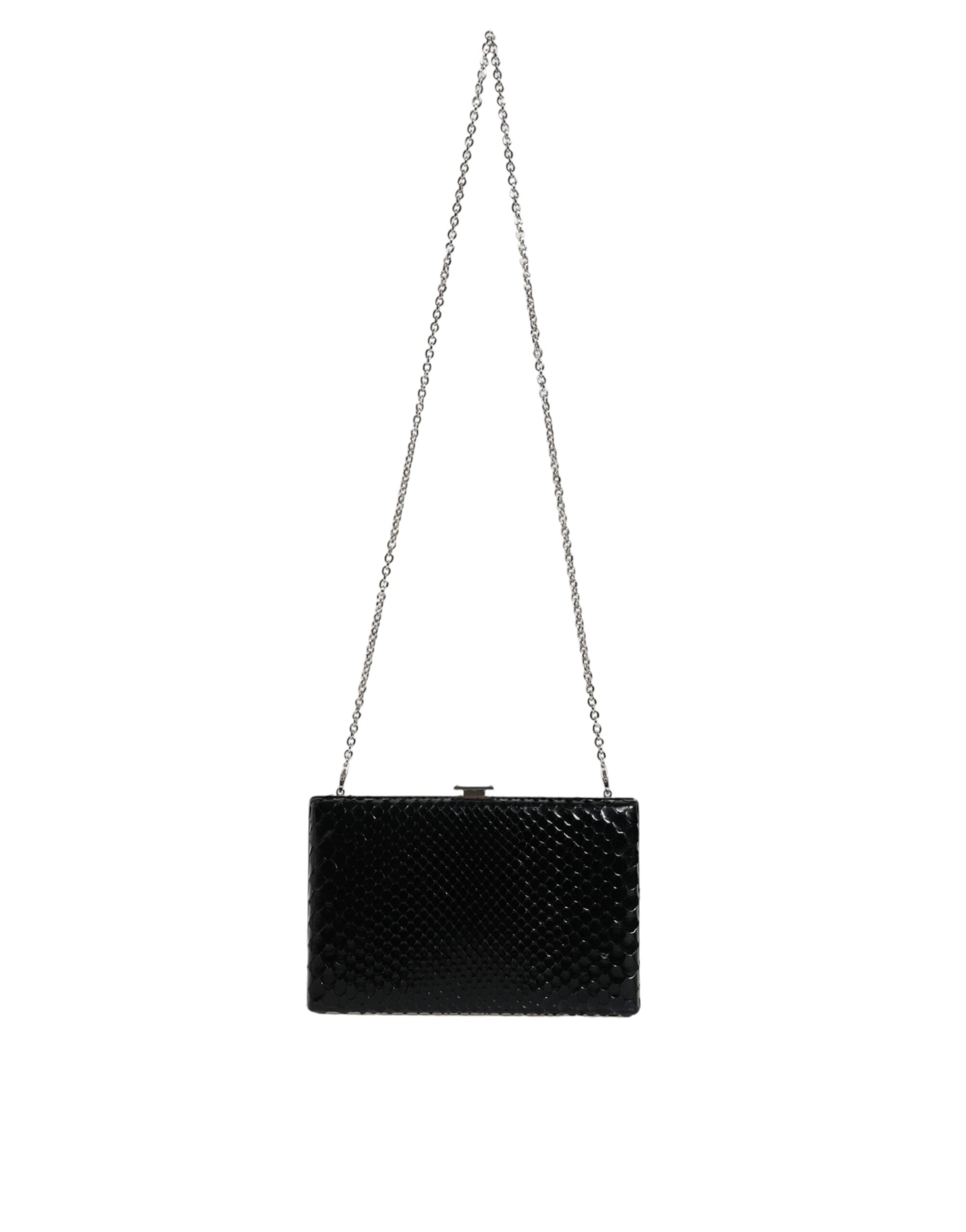 Dolce & Gabbana Black Leather Silver Frame Clutch Mini Crossbody Bag - ACCEXO