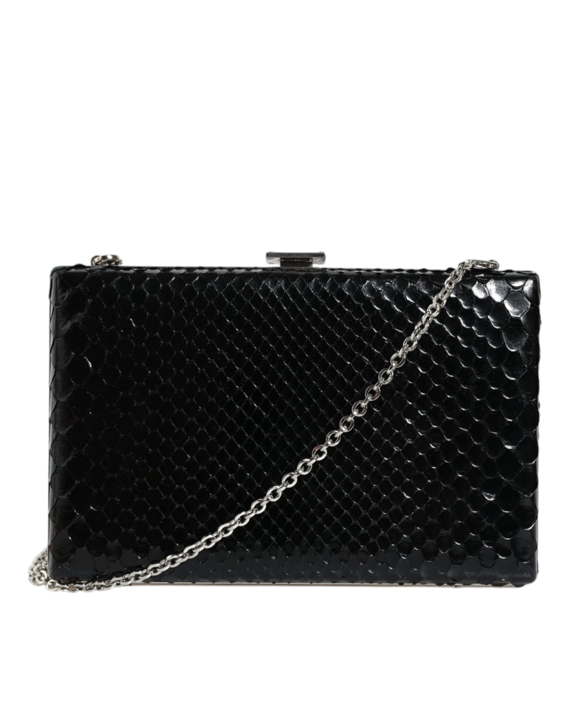 Dolce & Gabbana Black Leather Silver Frame Clutch Mini Crossbody Bag - ACCEXO