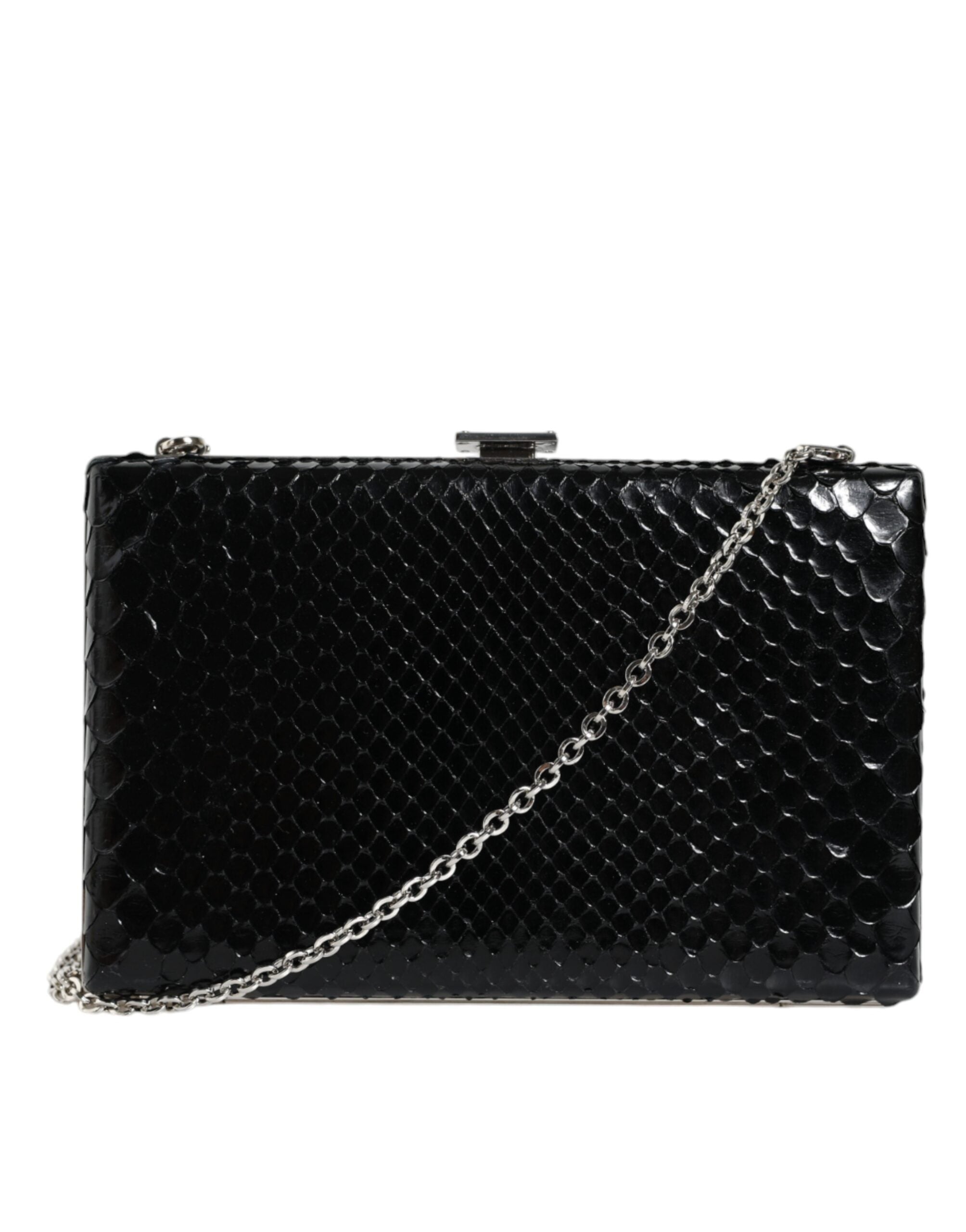 Dolce & Gabbana Black Leather Silver Frame Clutch Mini Crossbody Bag - ACCEXO