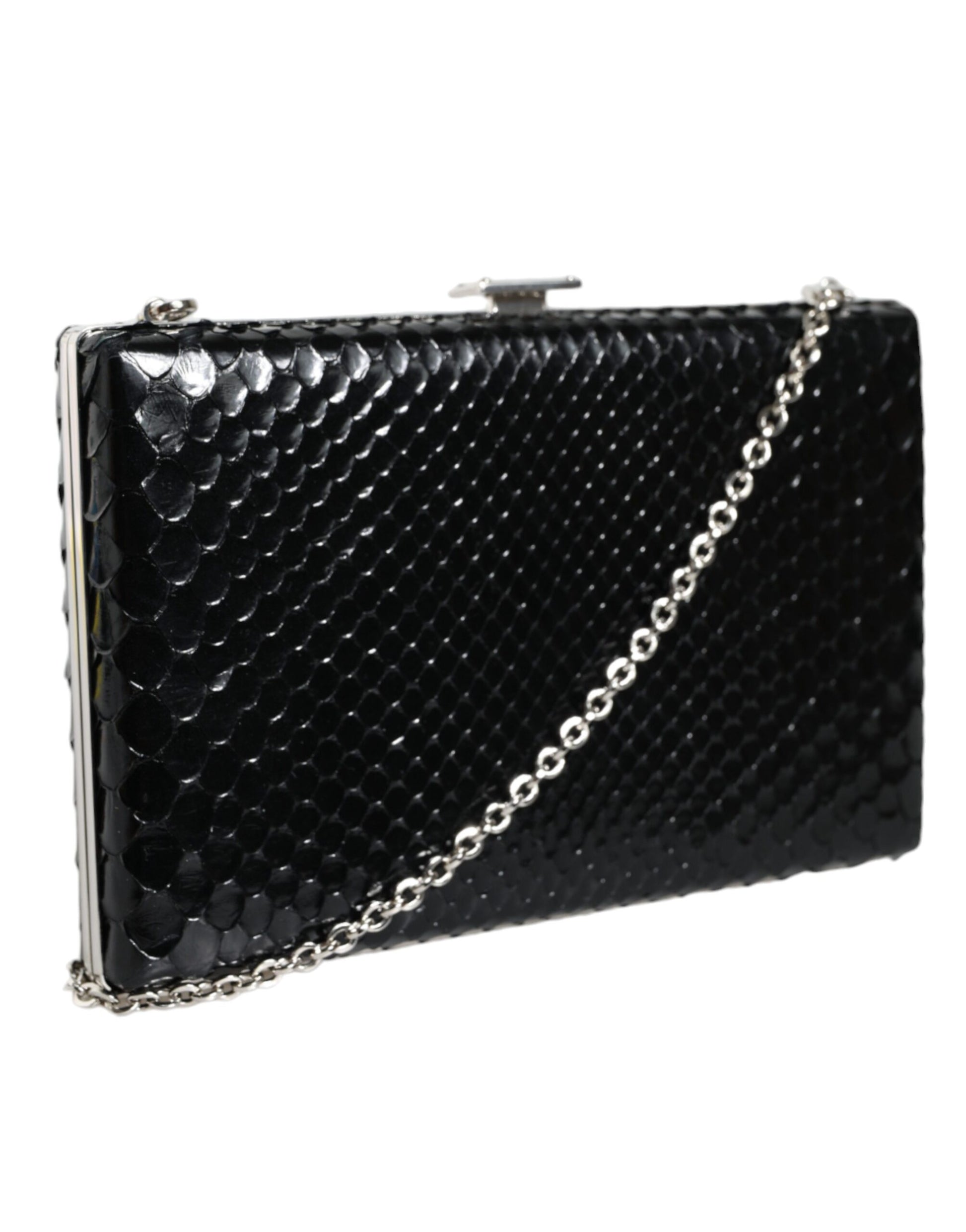 Dolce & Gabbana Black Leather Silver Frame Clutch Mini Crossbody Bag - ACCEXO
