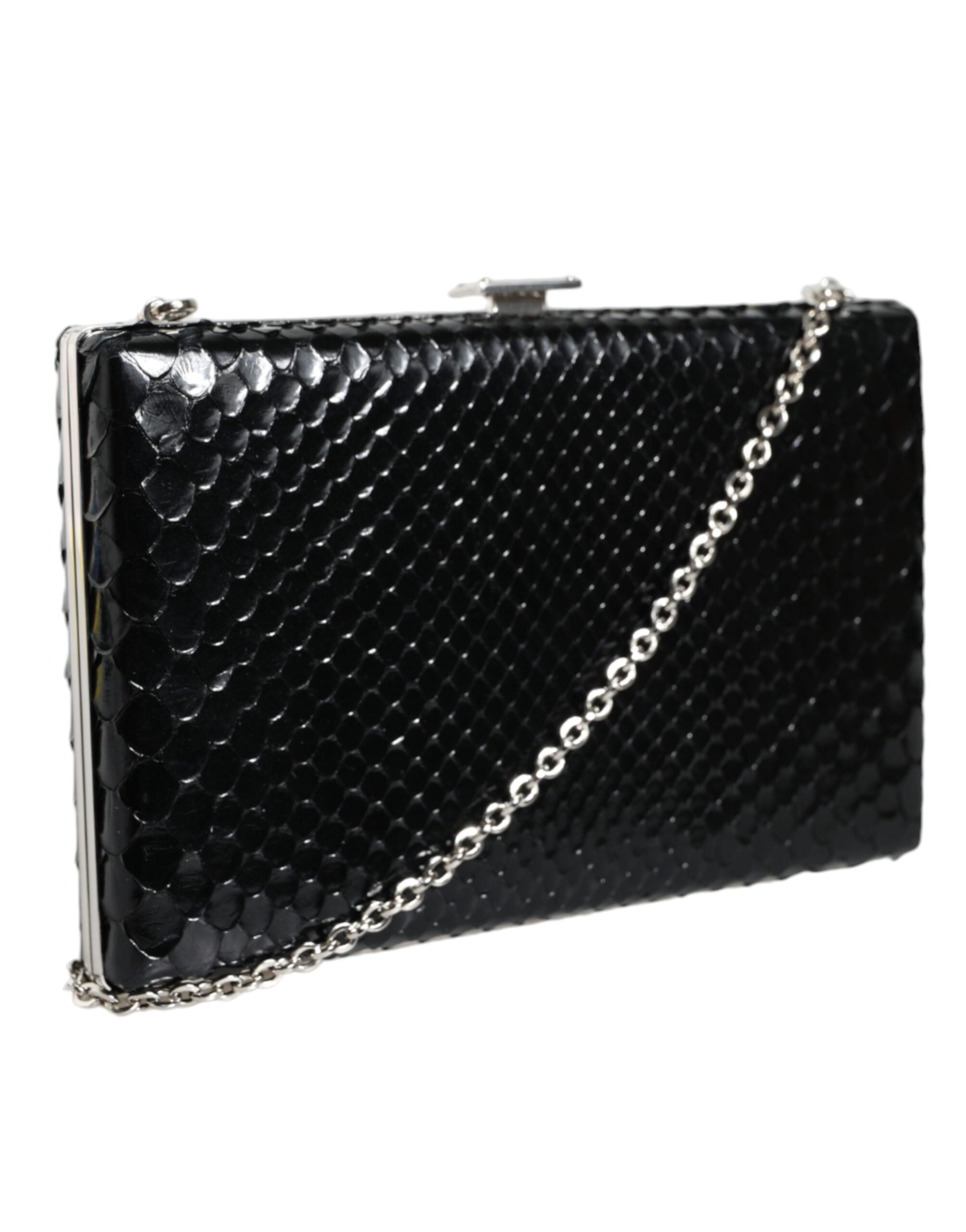 Dolce & Gabbana Black Leather Silver Frame Clutch Mini Crossbody Bag - ACCEXO