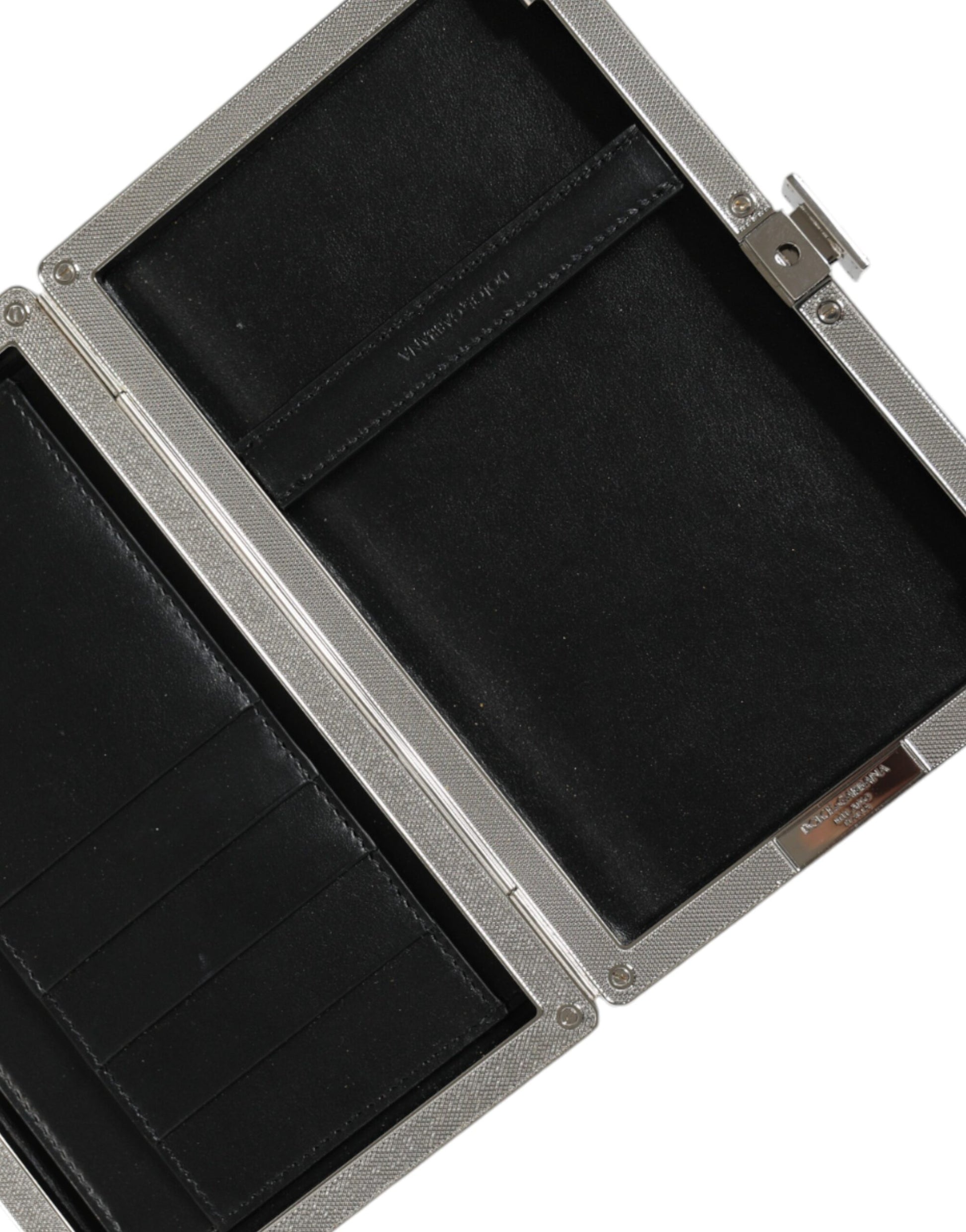 Dolce & Gabbana Black Leather Silver Frame Clutch Mini Crossbody Bag - ACCEXO