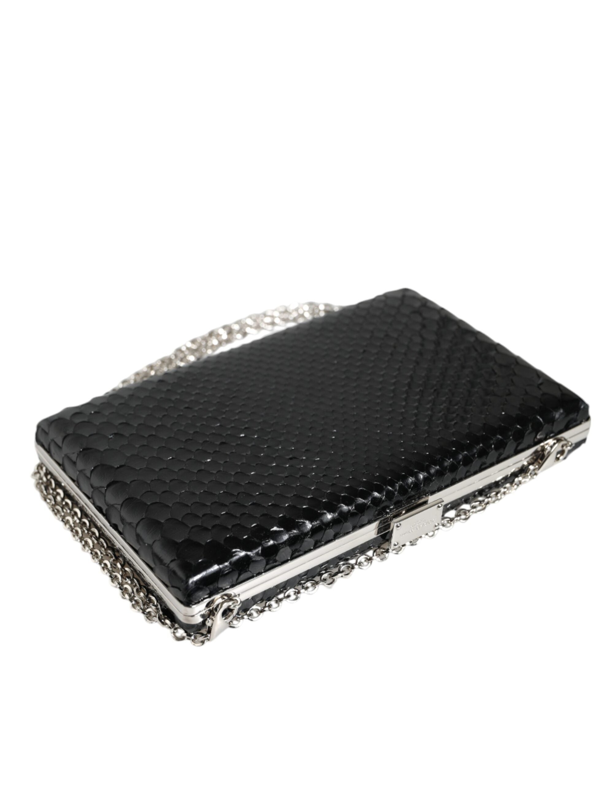 Dolce & Gabbana Black Leather Silver Frame Clutch Mini Crossbody Bag - ACCEXO