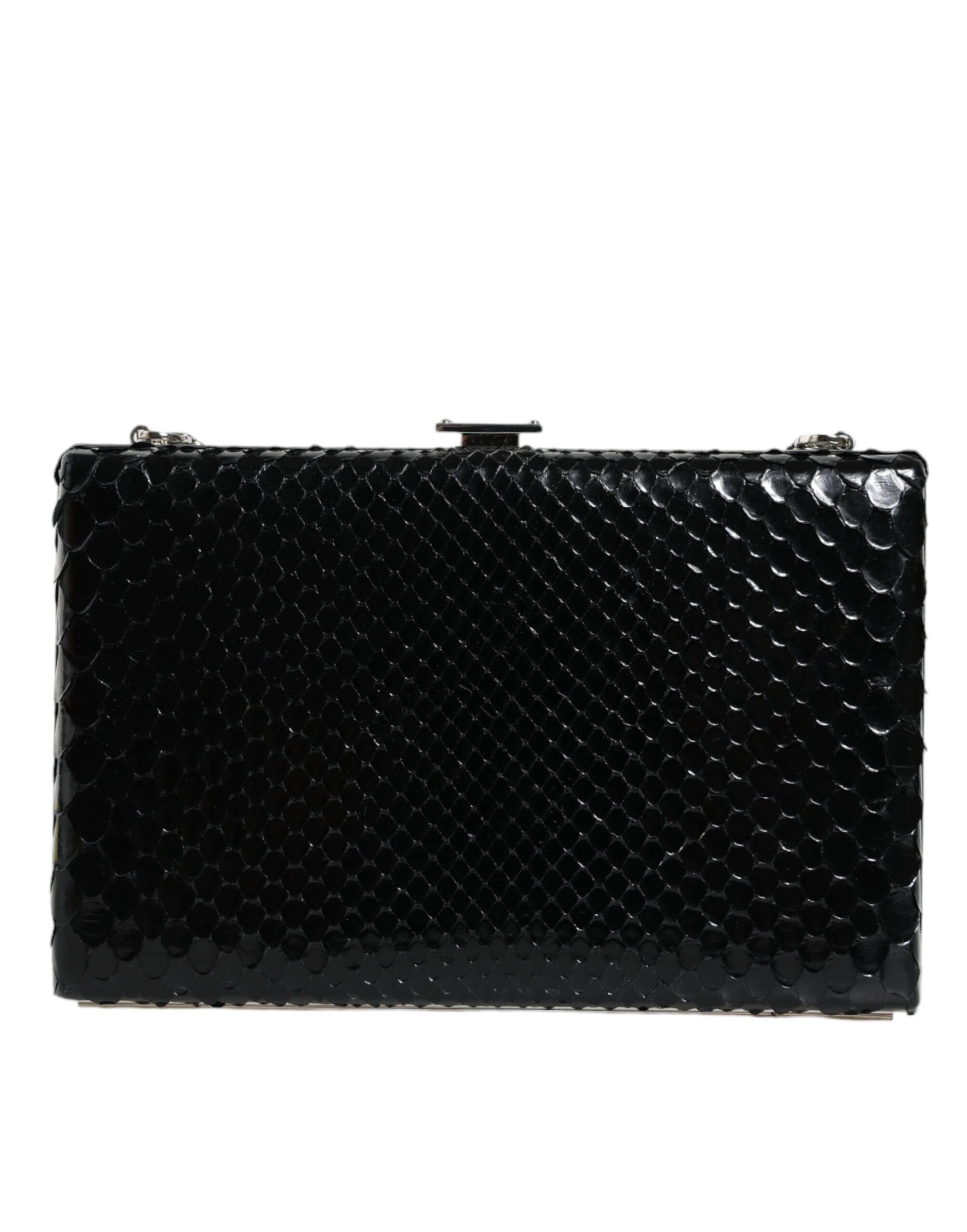 Dolce & Gabbana Black Leather Silver Frame Clutch Mini Crossbody Bag - ACCEXO