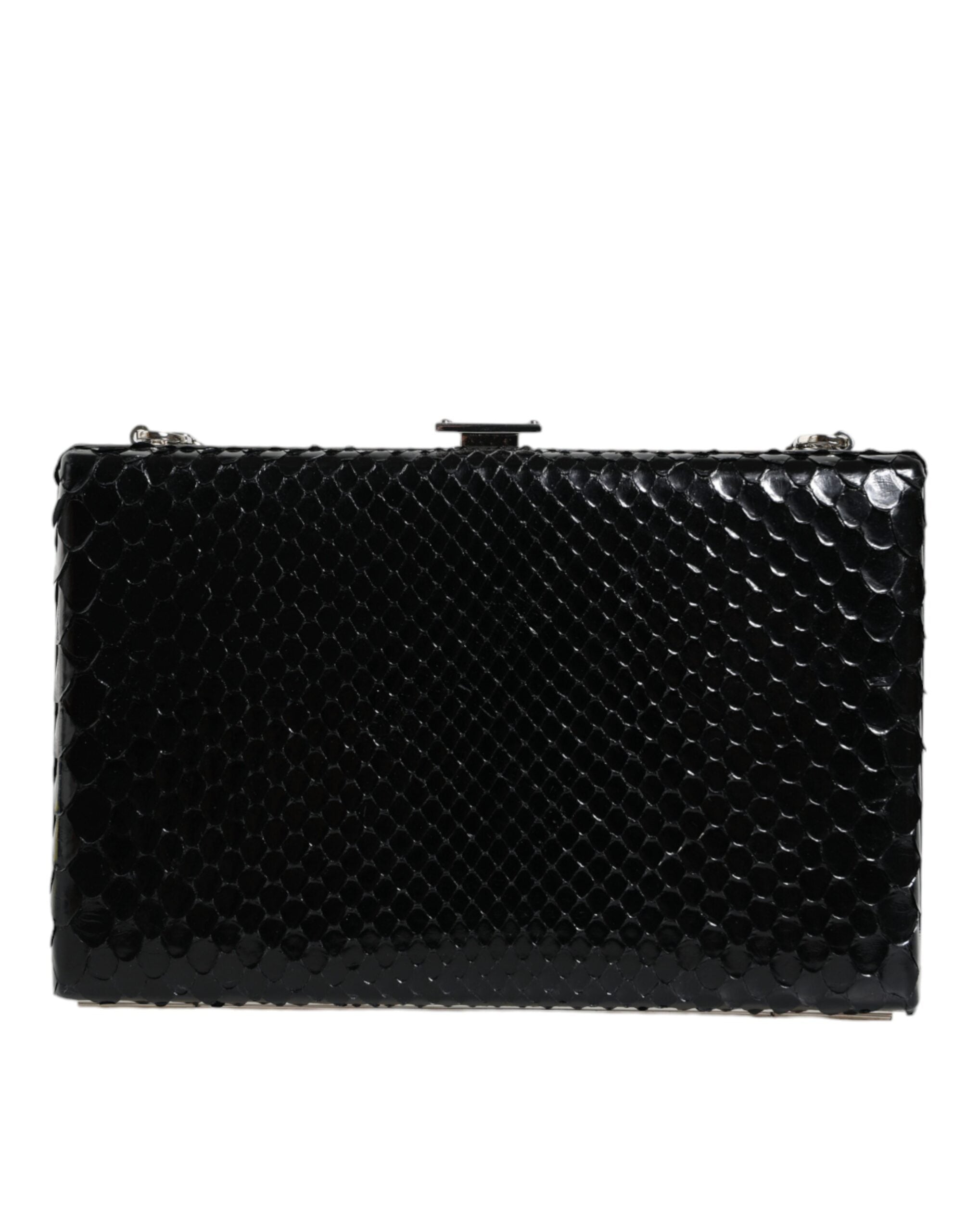 Dolce & Gabbana Black Leather Silver Frame Clutch Mini Crossbody Bag - ACCEXO