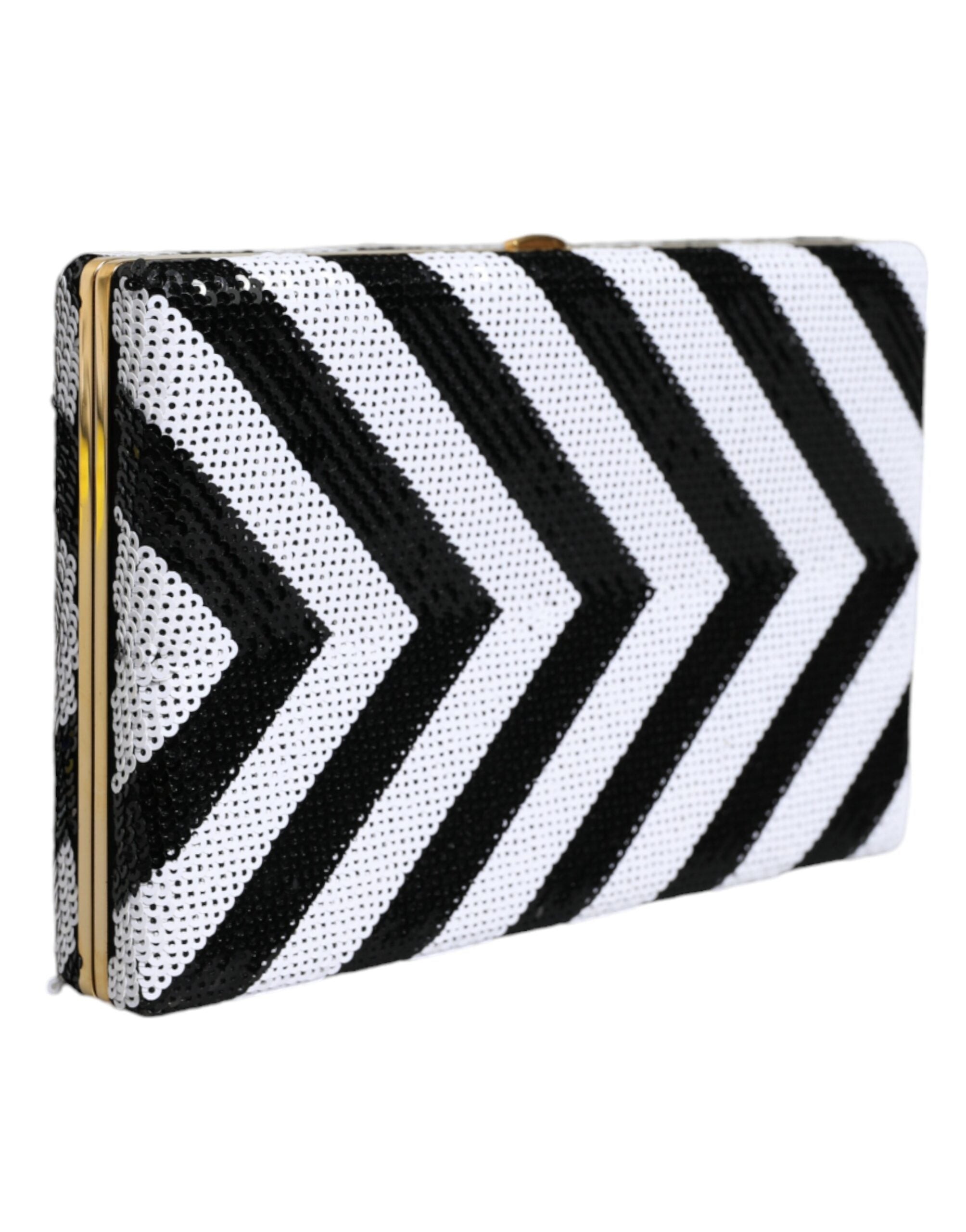 Dolce & Gabbana Black White Gold Frame Clutch Evening Party Purse Bag - ACCEXO