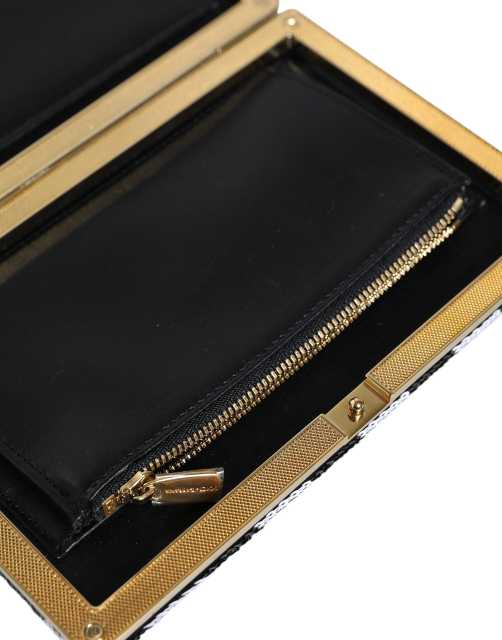 Dolce & Gabbana Black White Gold Frame Clutch Evening Party Purse Bag - ACCEXO
