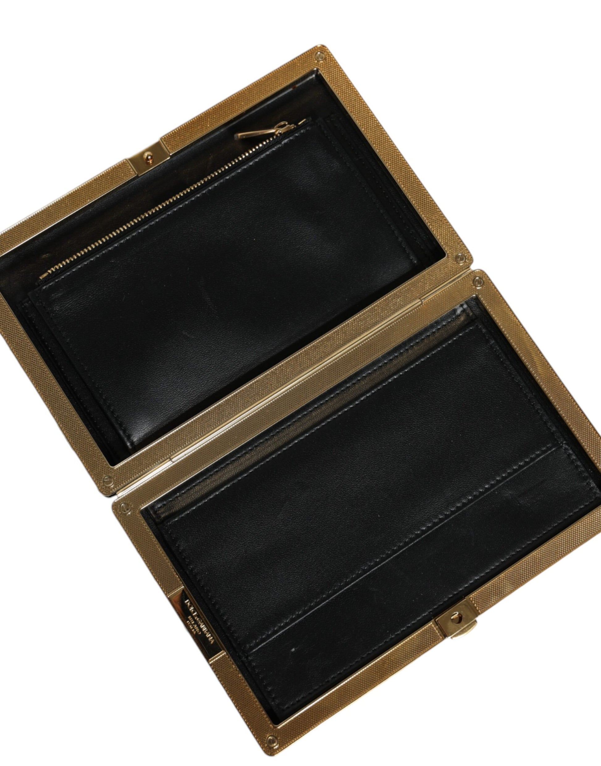 Dolce & Gabbana Black White Gold Frame Clutch Evening Party Purse Bag - ACCEXO