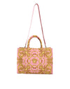 Versace Pink Printed Large Fabric Leather Shopping Tote Bag