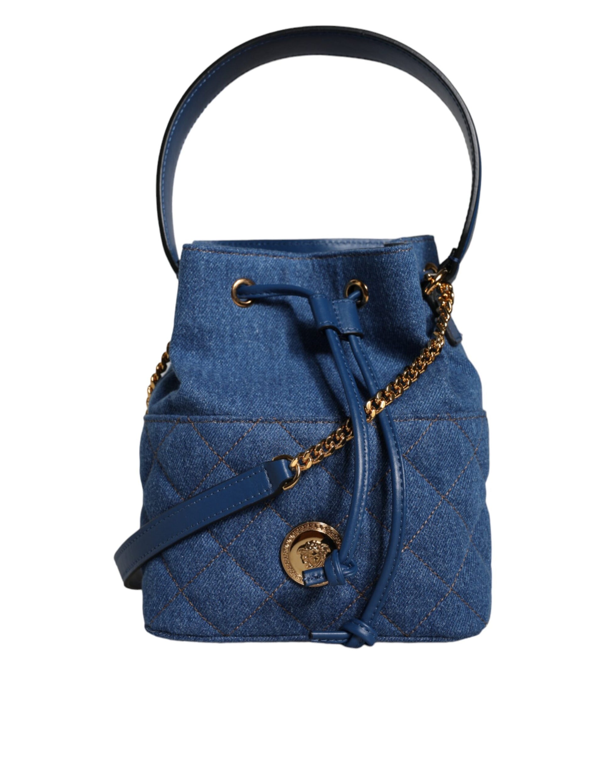 Versace Blue Quilted Denim Leather Crossbody Shoulder Bag - ACCEXO