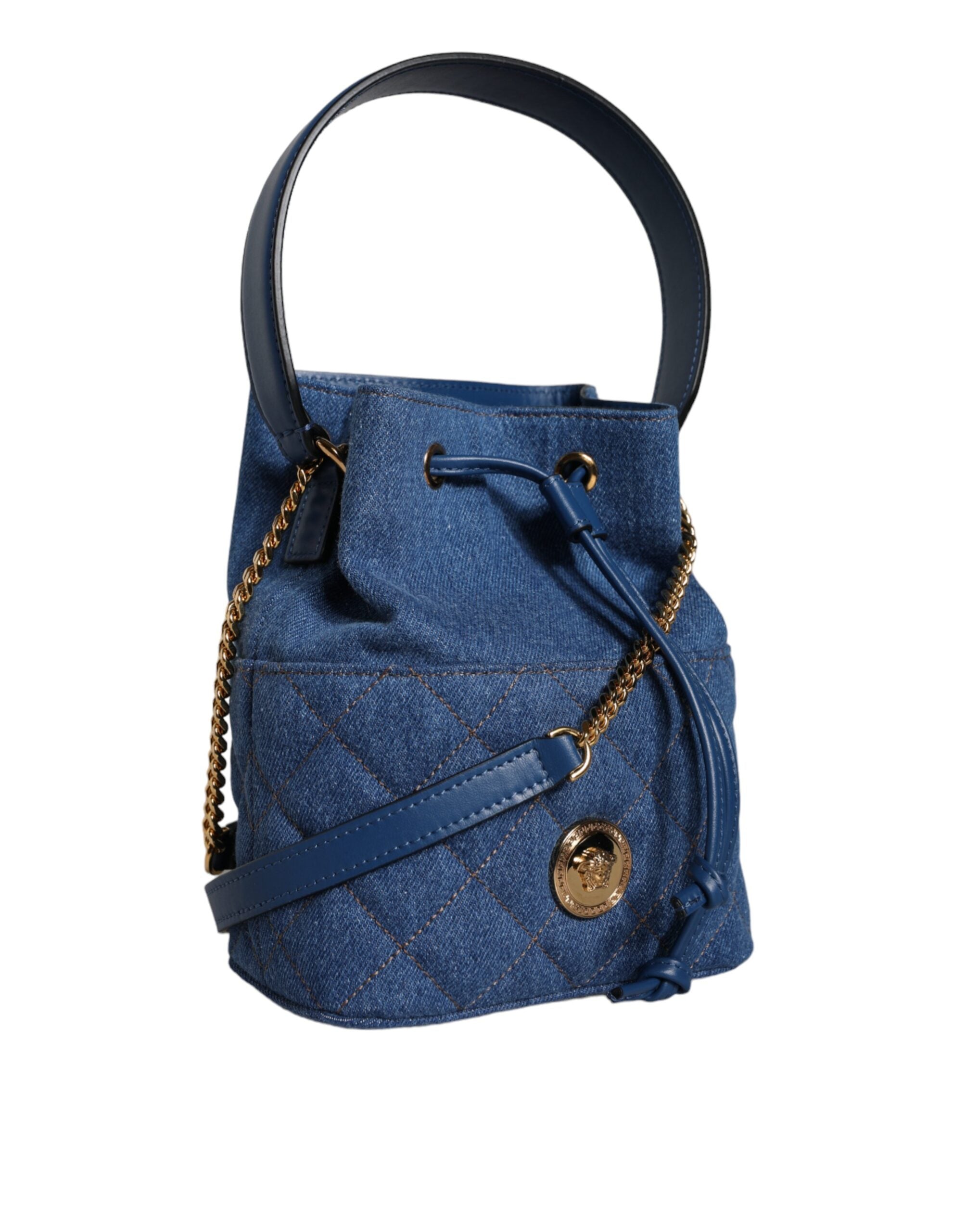 Versace Blue Quilted Denim Leather Crossbody Shoulder Bag - ACCEXO